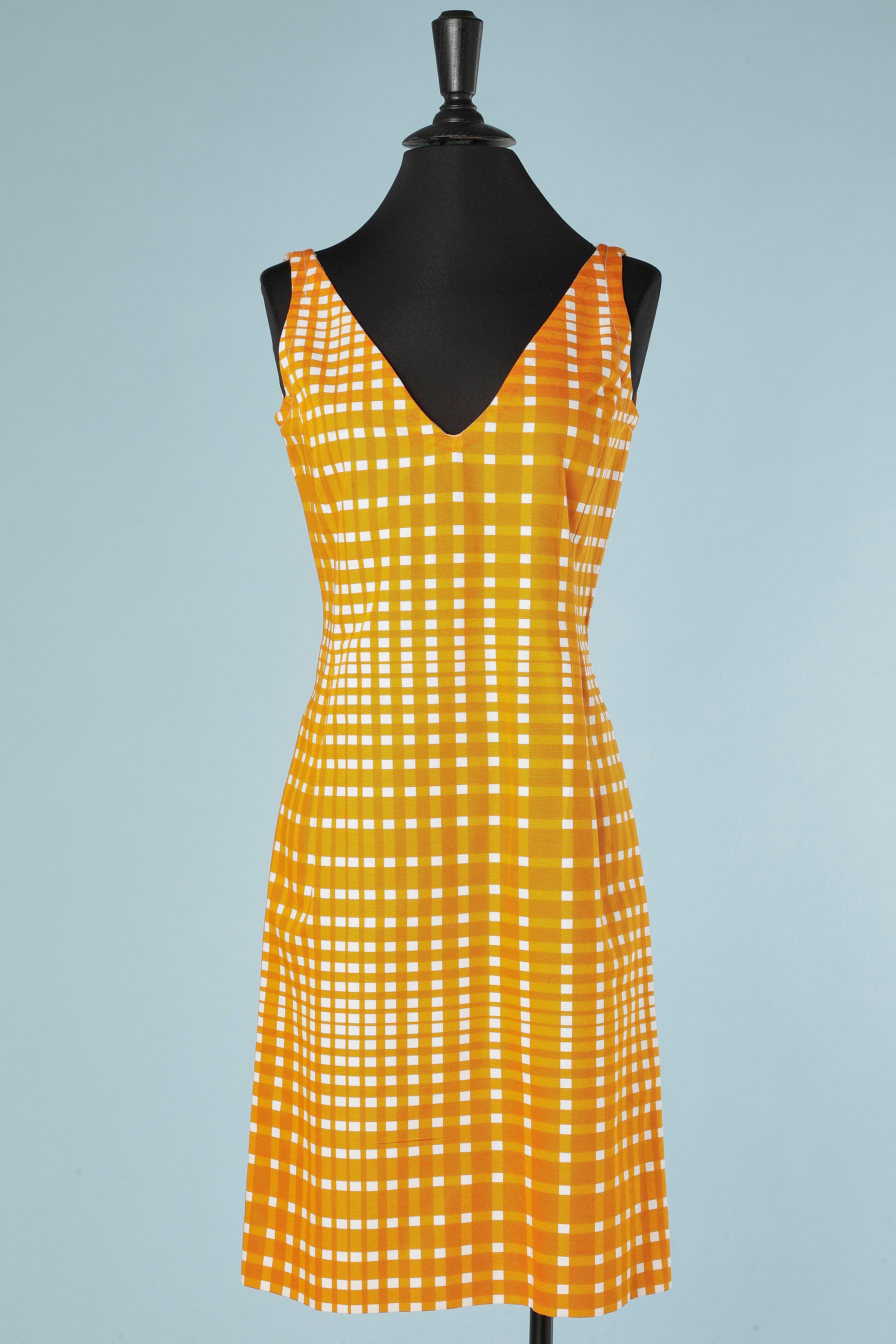 Dress and coat ensemble in white and orange check Nina Ricci Edition Boutique For Sale 1