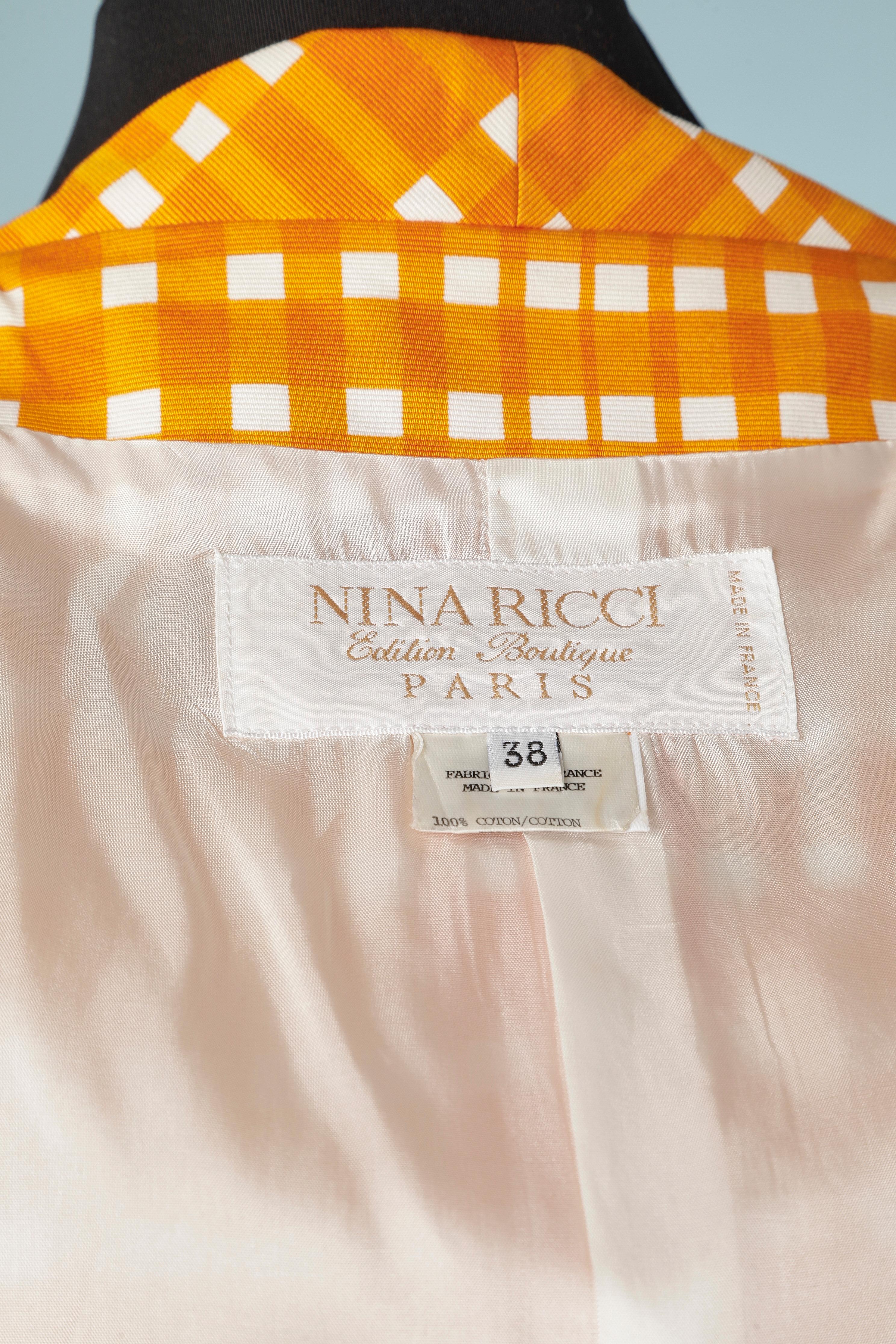 Dress and coat ensemble in white and orange check Nina Ricci Edition Boutique  For Sale 2