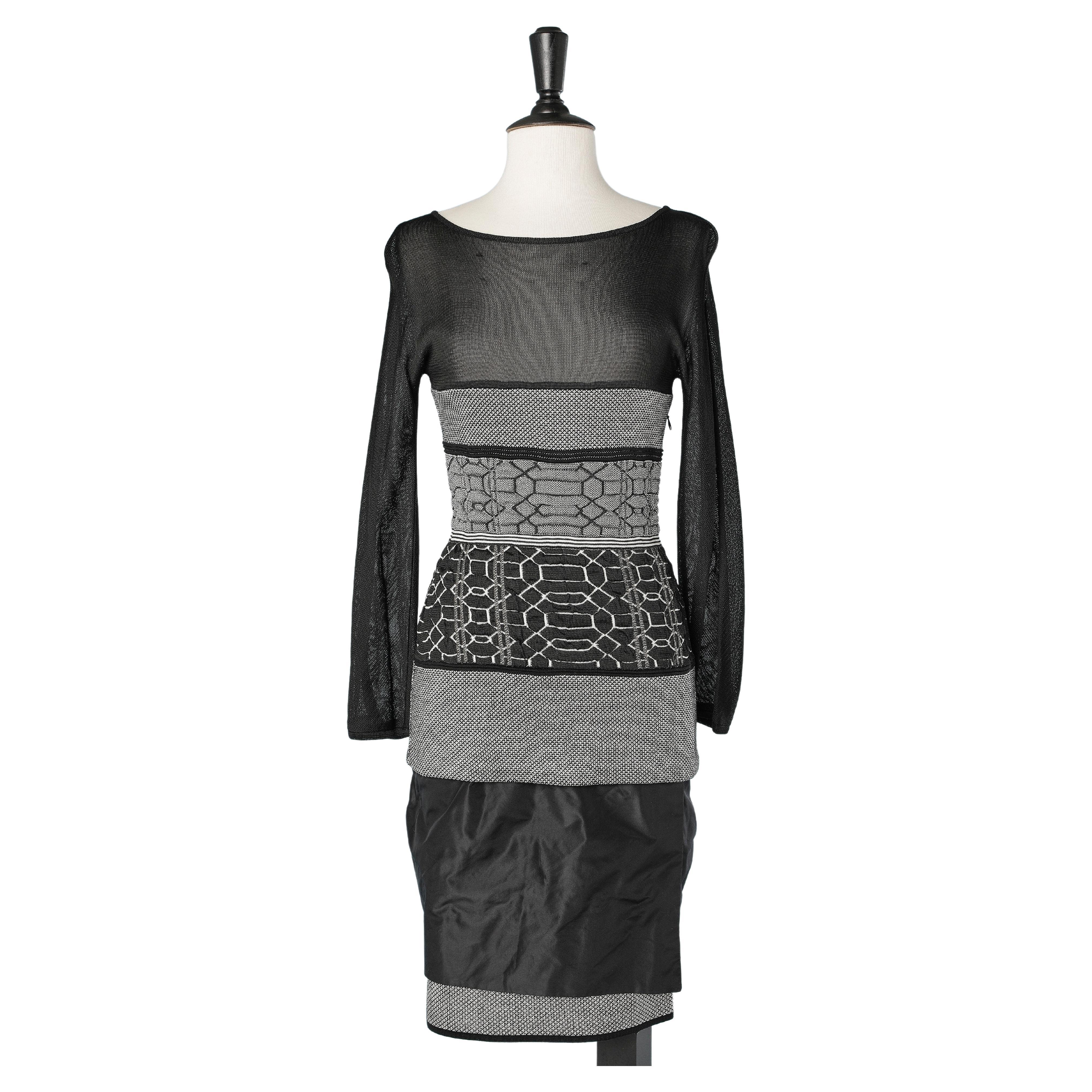 Dress and skirt in rayon knit and taffetas with 3D jacquard Gianfranco Ferré  For Sale