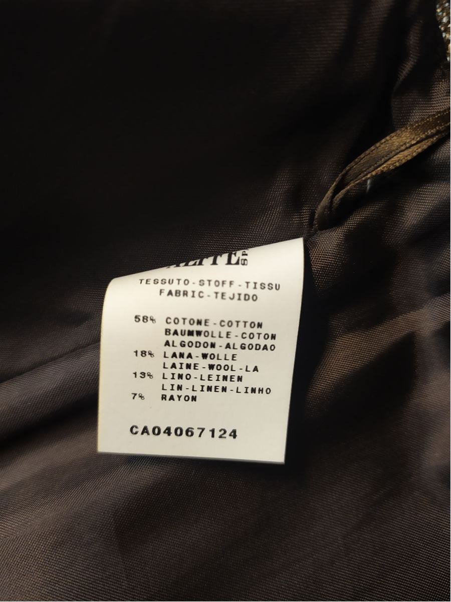 Philosophy di Alberta Ferretti line Cotton (58%) Wool (18%) Linen (13%) Rayon Dark brown and grey melange color Short sleeeves With belt Boat neckline Maximum length cm 110 (4330 inches)
