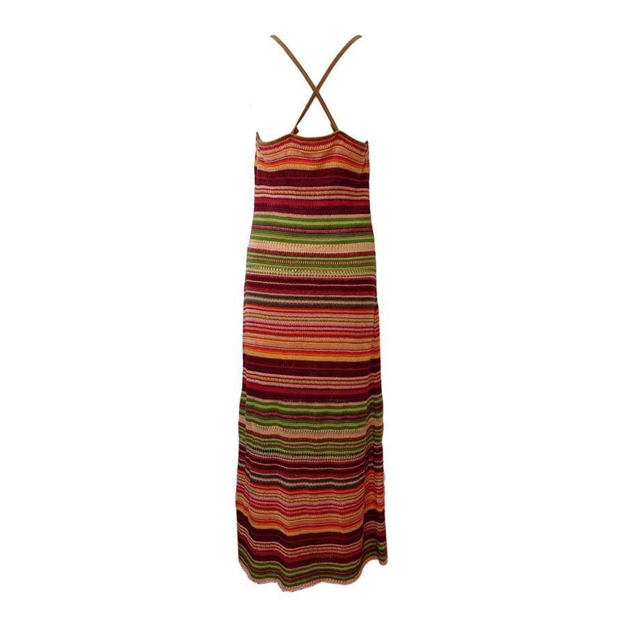 Linen (67%) Silk (23%) Cotton (10%) Multicolor striped pattern Sleeveless with shoulder straps in suede fabric Maximum length cm 134 (5275 inches)
