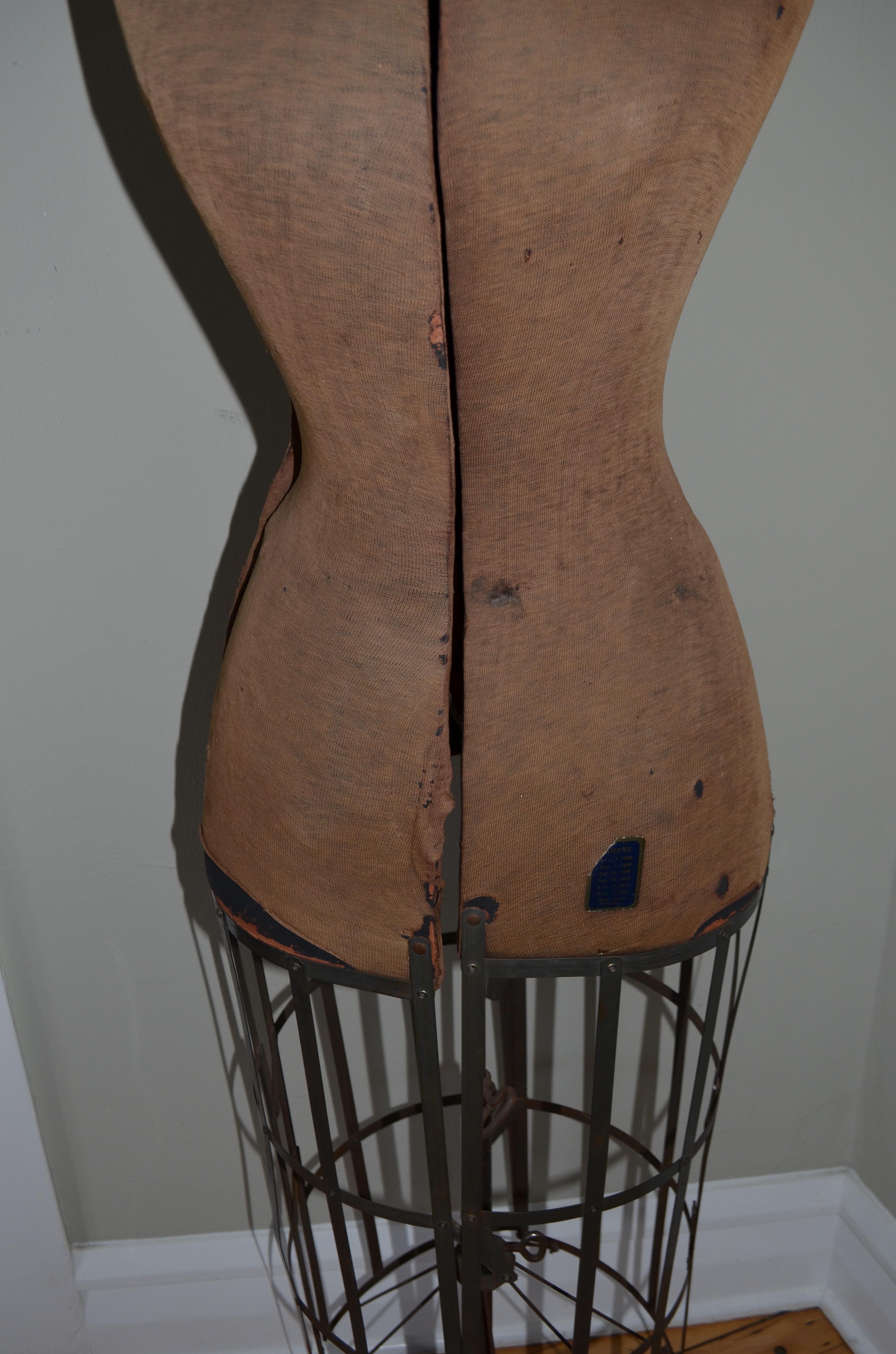 Dress Form from Edwardian Era, Early 1900s, Adjustable Height on Wheels 5