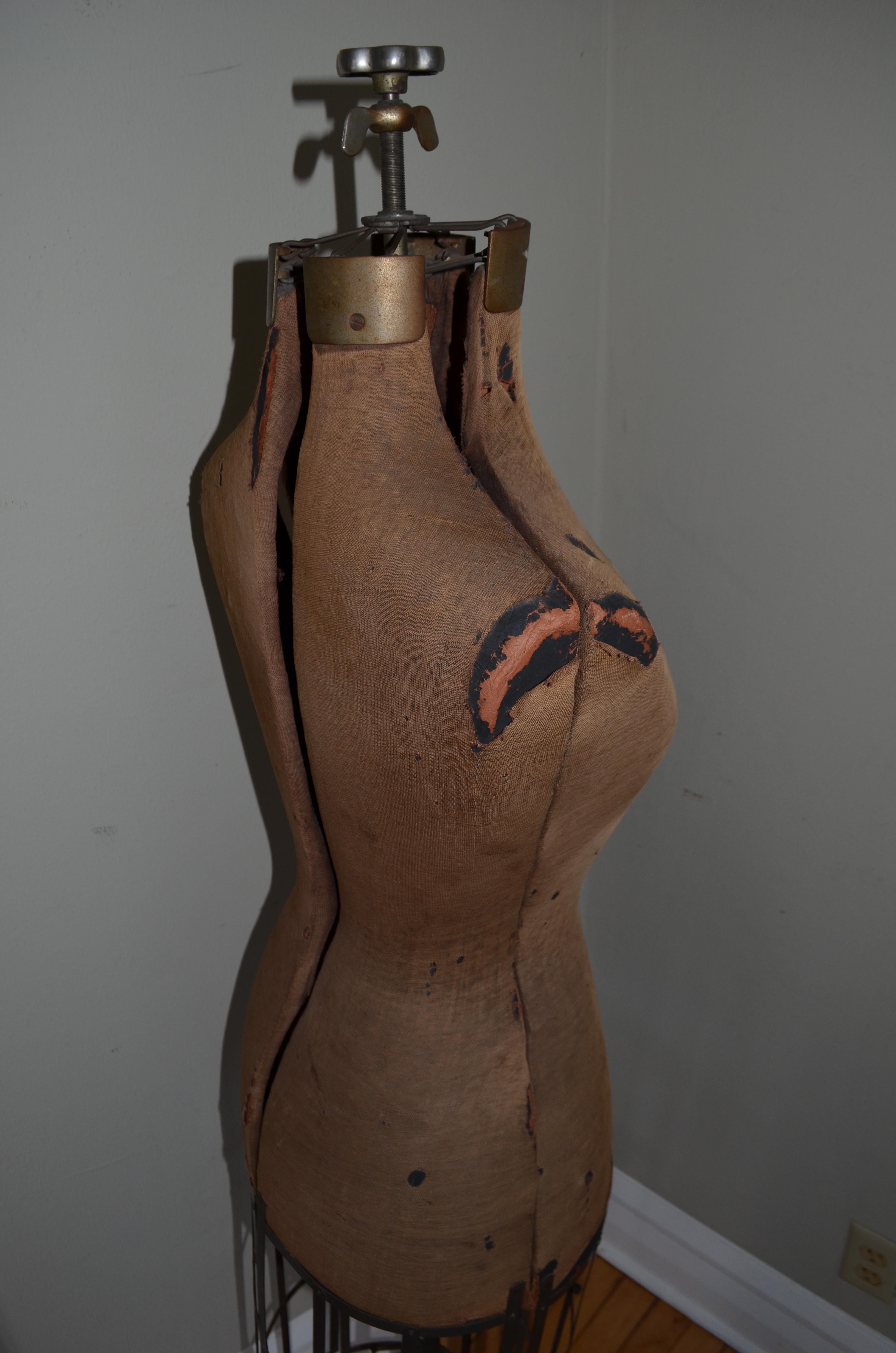 Dress Form from Edwardian Era, Early 1900s, Adjustable Height on Wheels 7