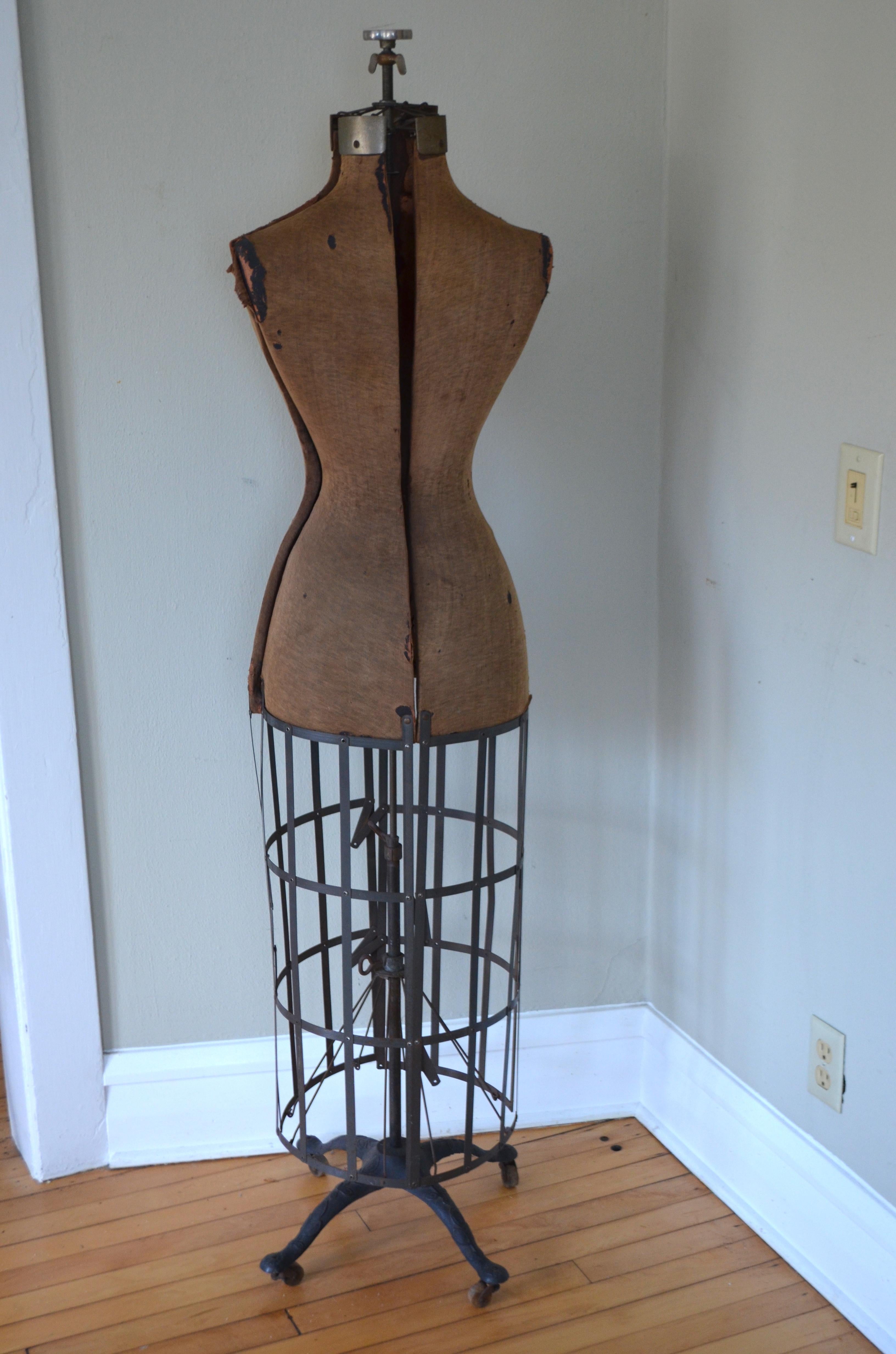 20th Century Dress Form from Edwardian Era, Early 1900s, Adjustable Height on Wheels