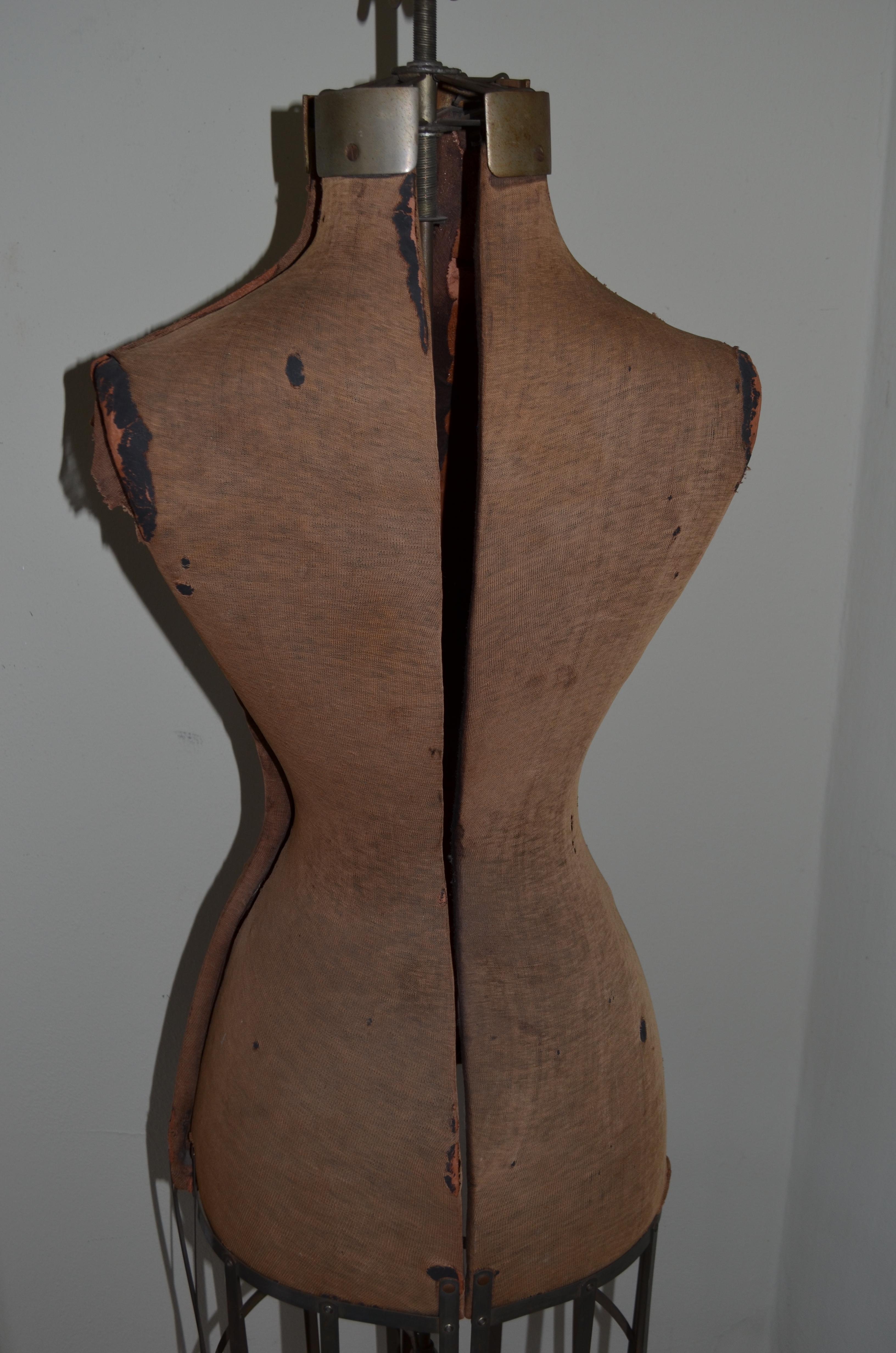 Dress Form from Edwardian Era, Early 1900s, Adjustable Height on Wheels 1