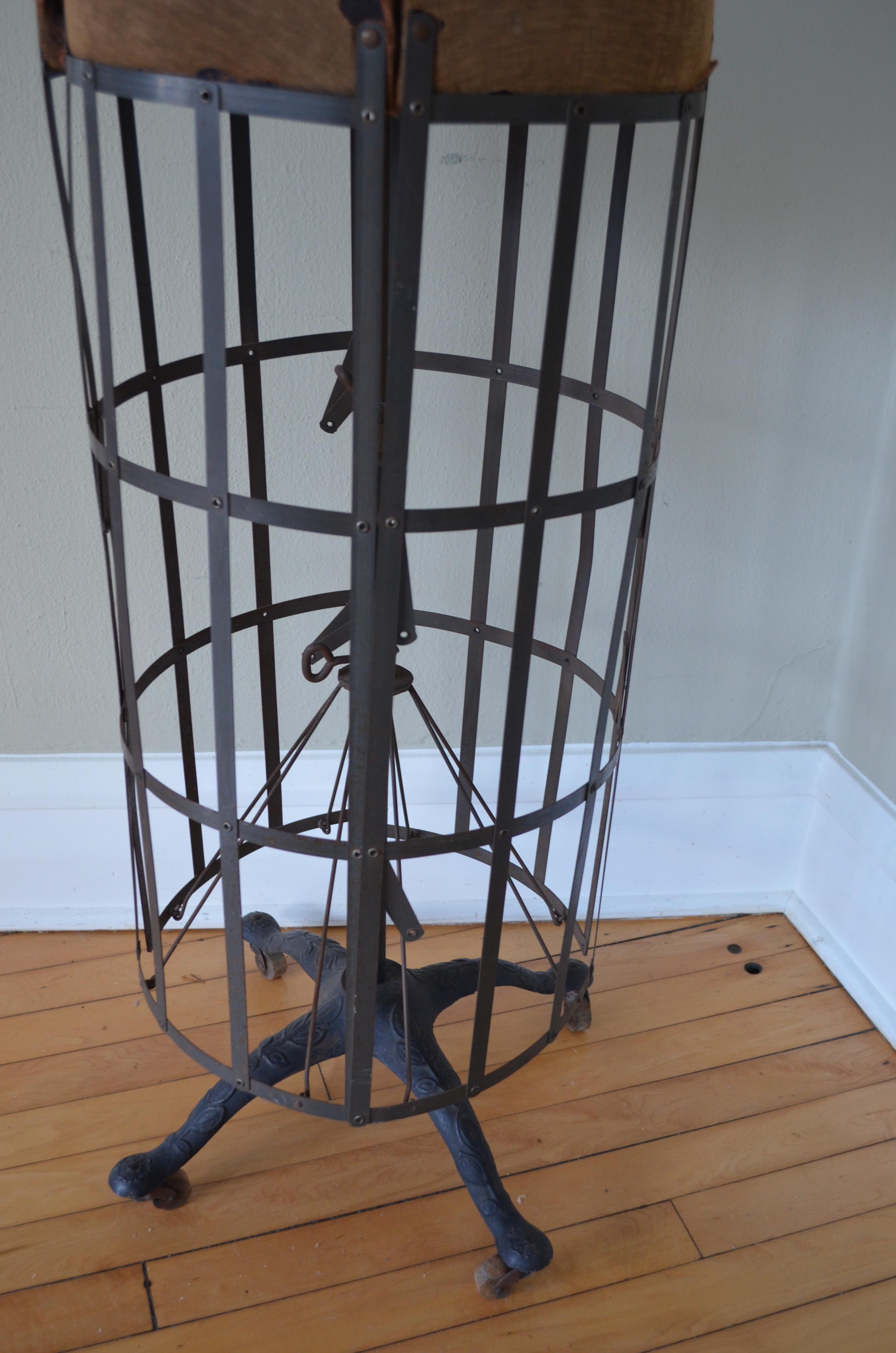 Dress Form from Edwardian Era, Early 1900s, Adjustable Height on Wheels 2