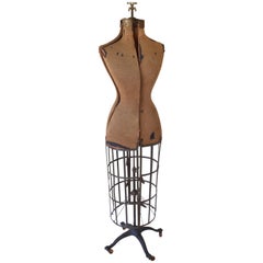 Used Dress Form from Edwardian Era, Early 1900s, Adjustable Height on Wheels