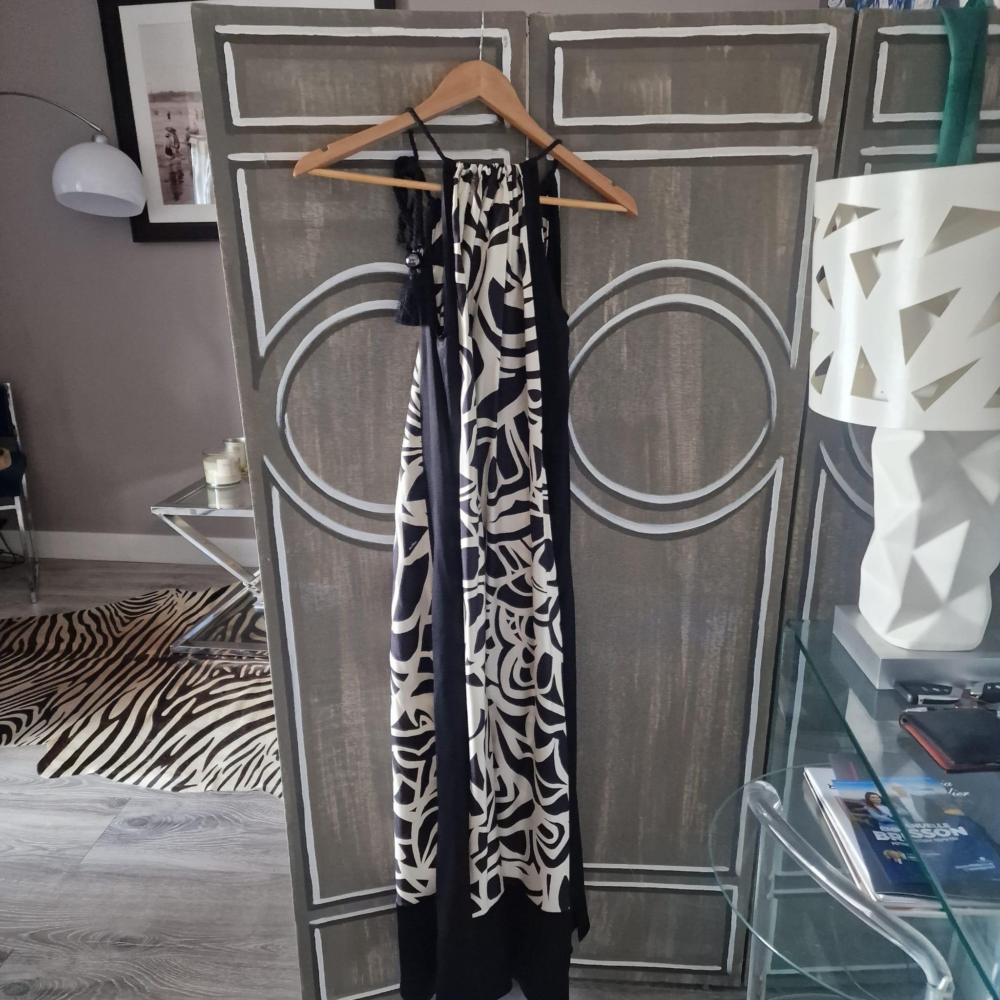 Dress Max Mara Black white Printed Silk Halter Neck Dress Black White New 7