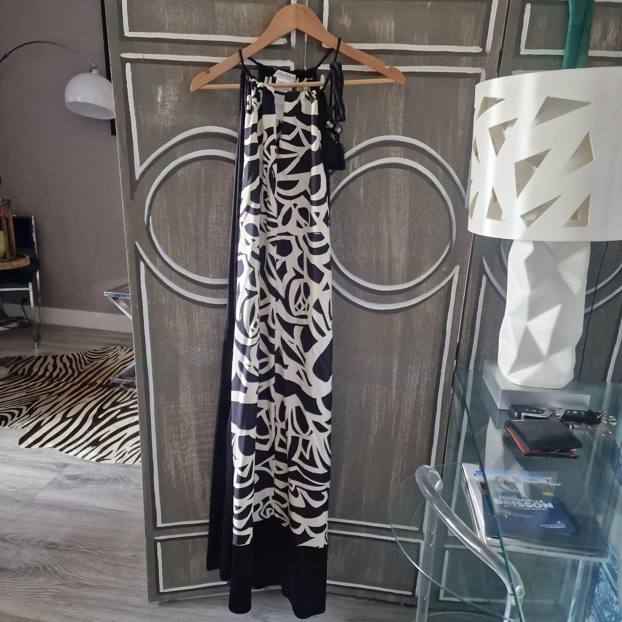 Women's or Men's Dress Max Mara Black white Printed Silk Halter Neck Dress Black White New