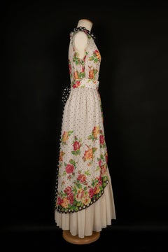 Dress Printed with Flowers and Black Polka Dots