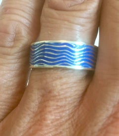 Blue Enamel Crafted White Gold Dress Band Ring