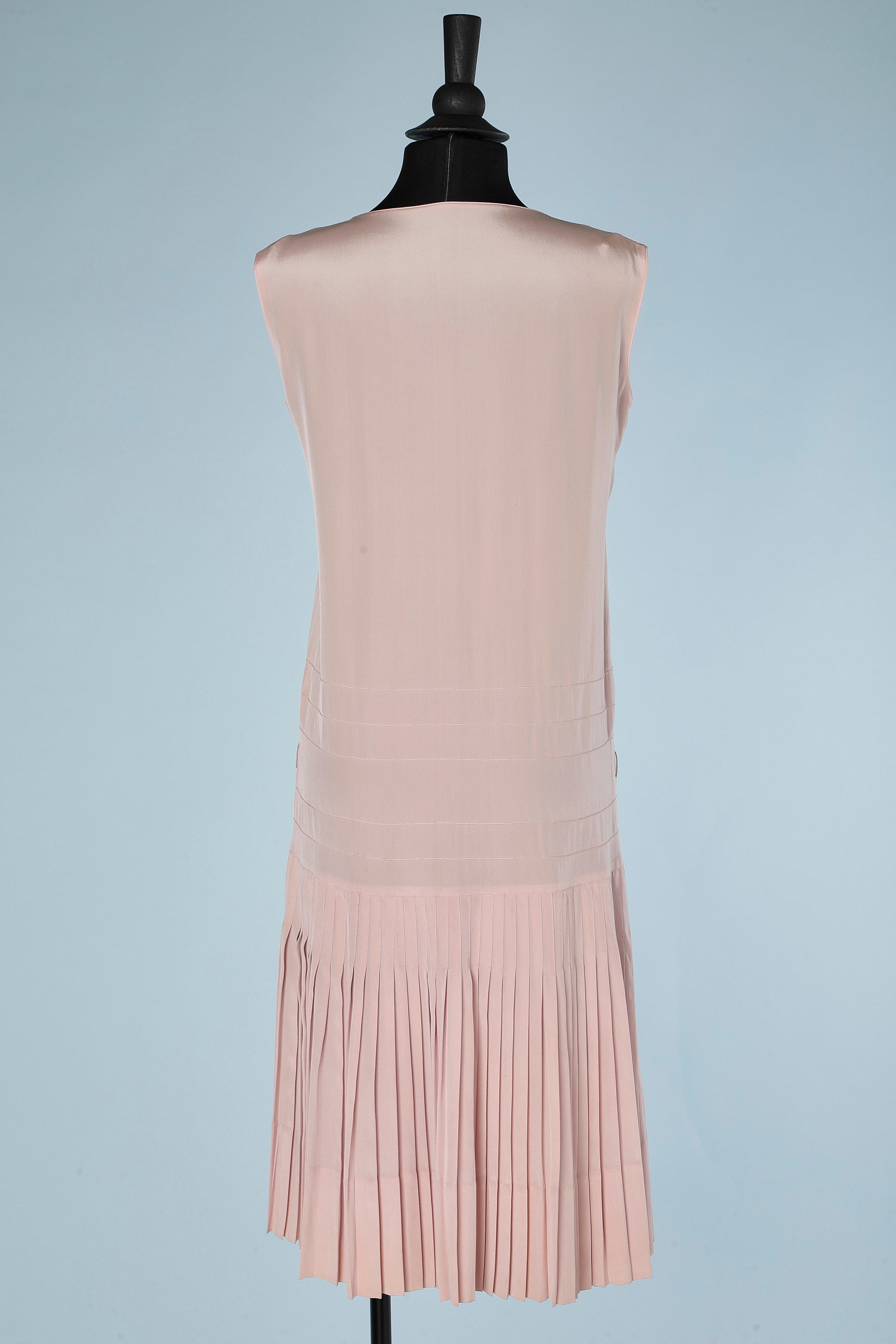 Dress with tie and top-stitched jacket in pale pink silk Circa 1925 5