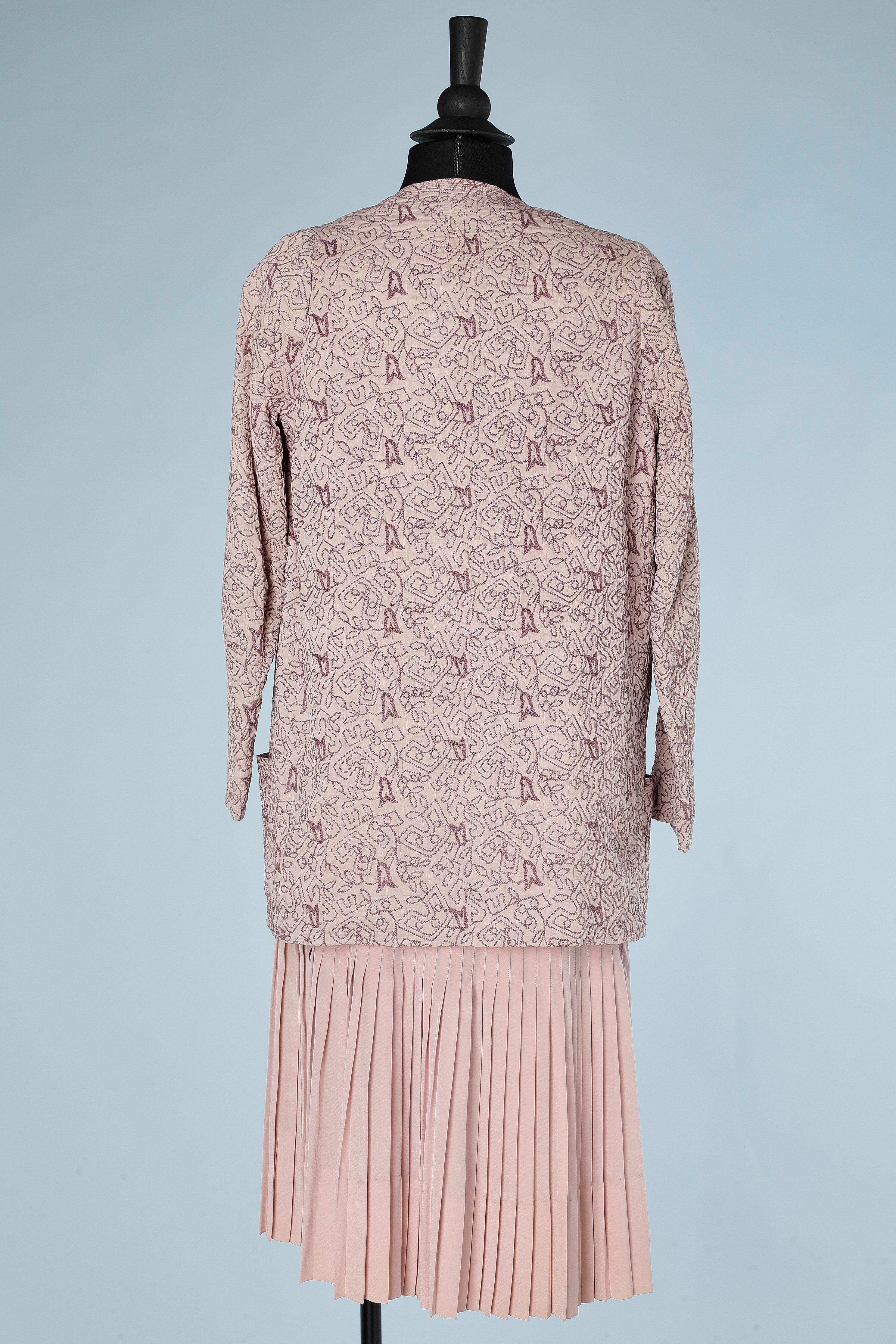 Women's Dress with tie and top-stitched jacket in pale pink silk Circa 1925
