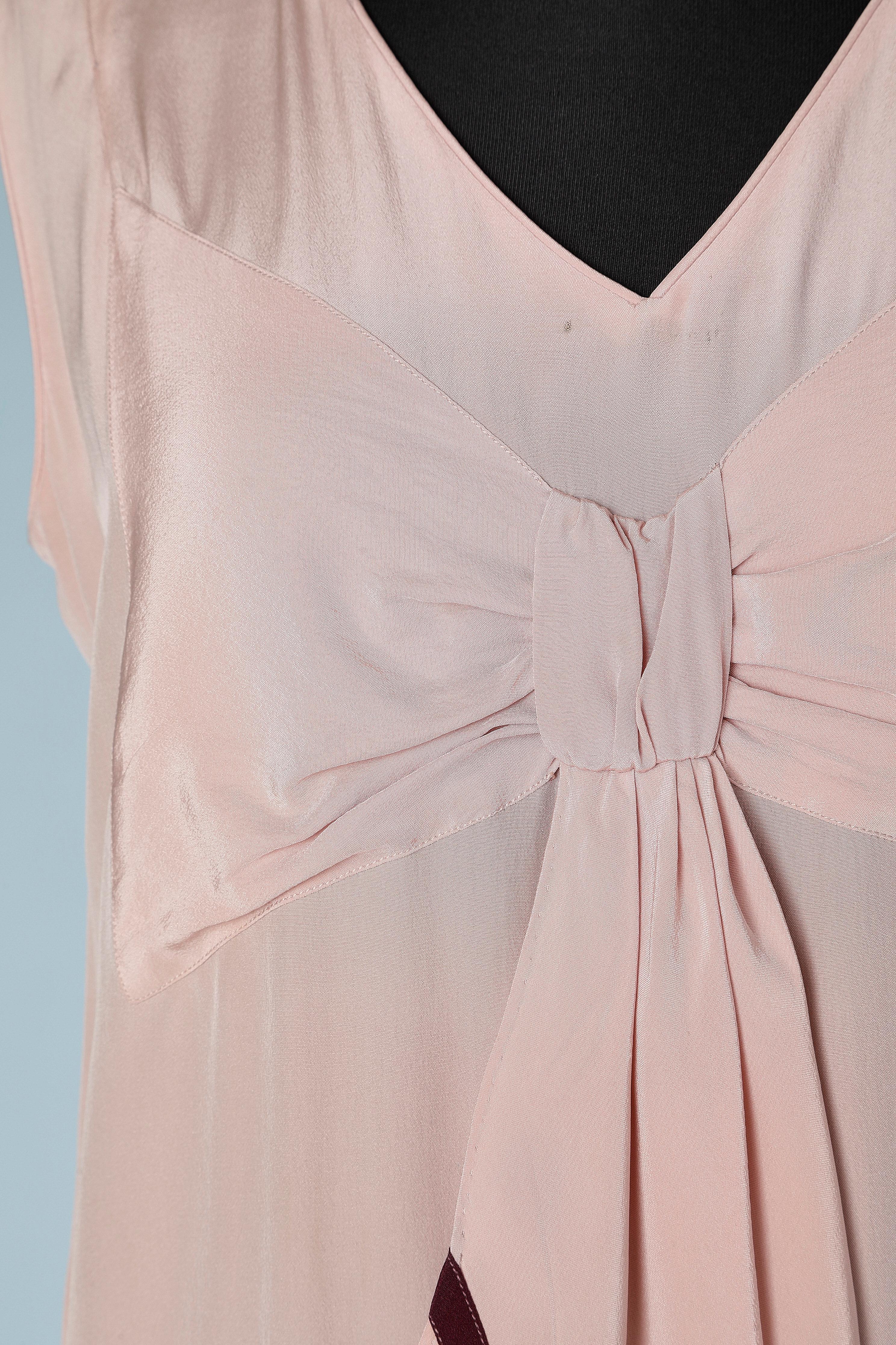 Dress with tie and top-stitched jacket in pale pink silk Circa 1925 2