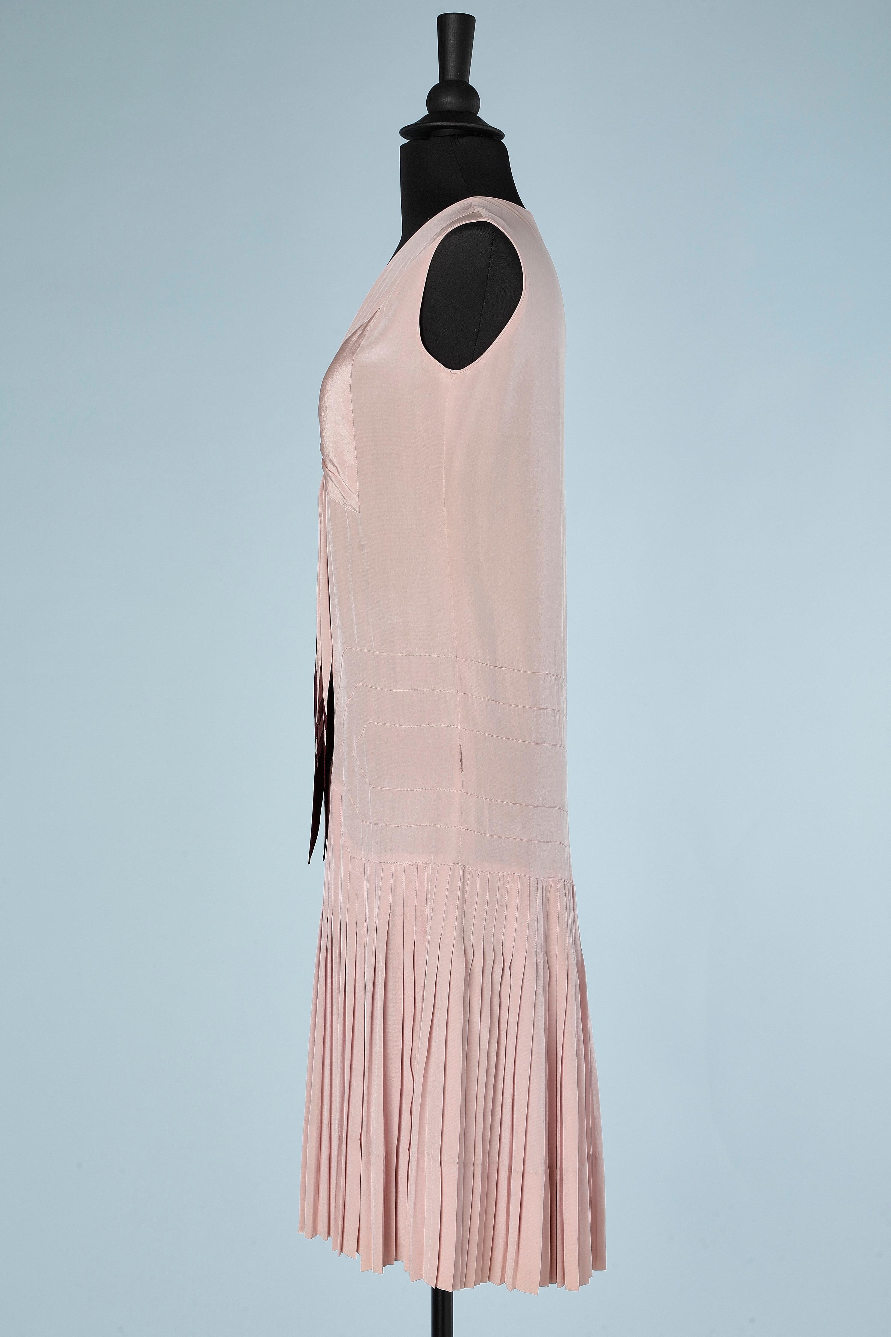 Dress with tie and top-stitched jacket in pale pink silk Circa 1925 4