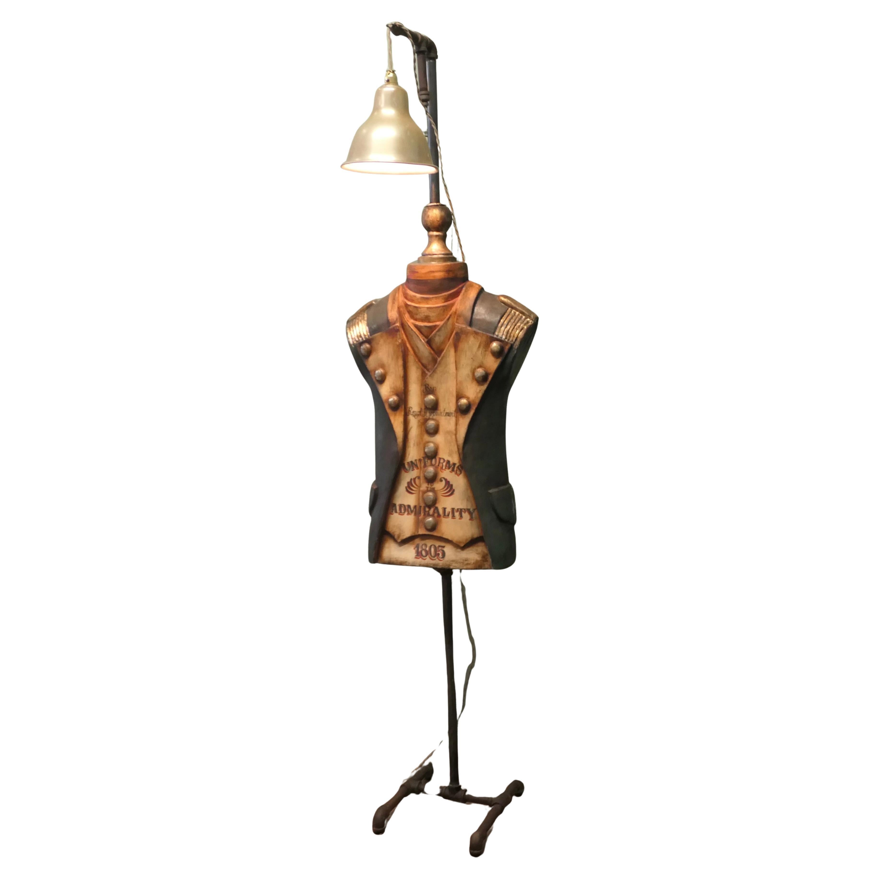 Dressed Navy Sculpture, Floor Lamp  A Fibreglass mannequin in 19th Century dress For Sale