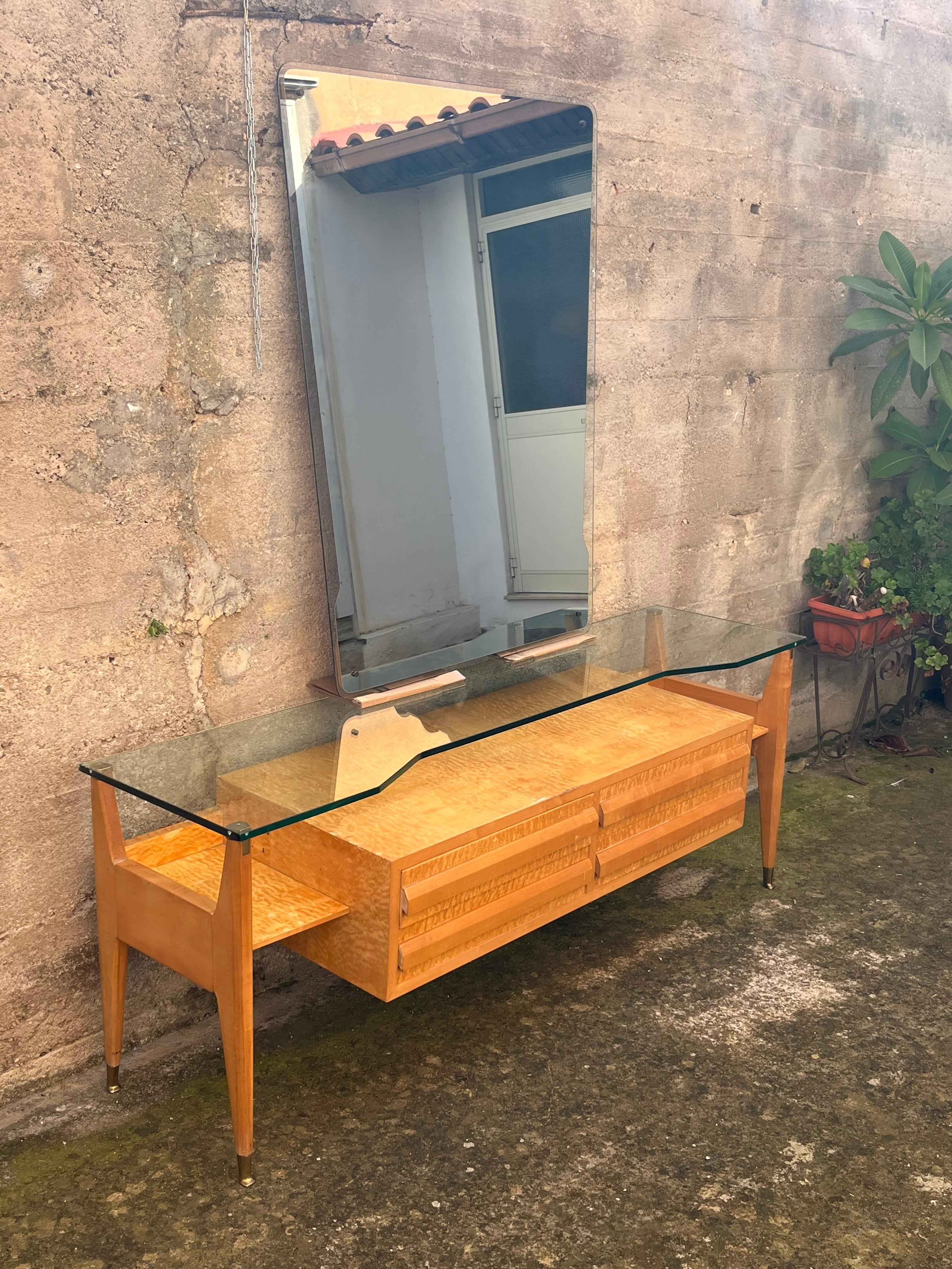 Mid-20th Century Dresser And Mirror G. Cecchini and C. Lissone attributed to Vittorio Dassi, 1950 For Sale