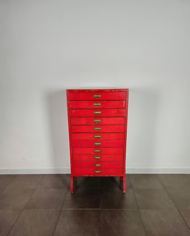 Dresser Chest of Drawer Wood Brass Luigi Radice Midcentury Italian