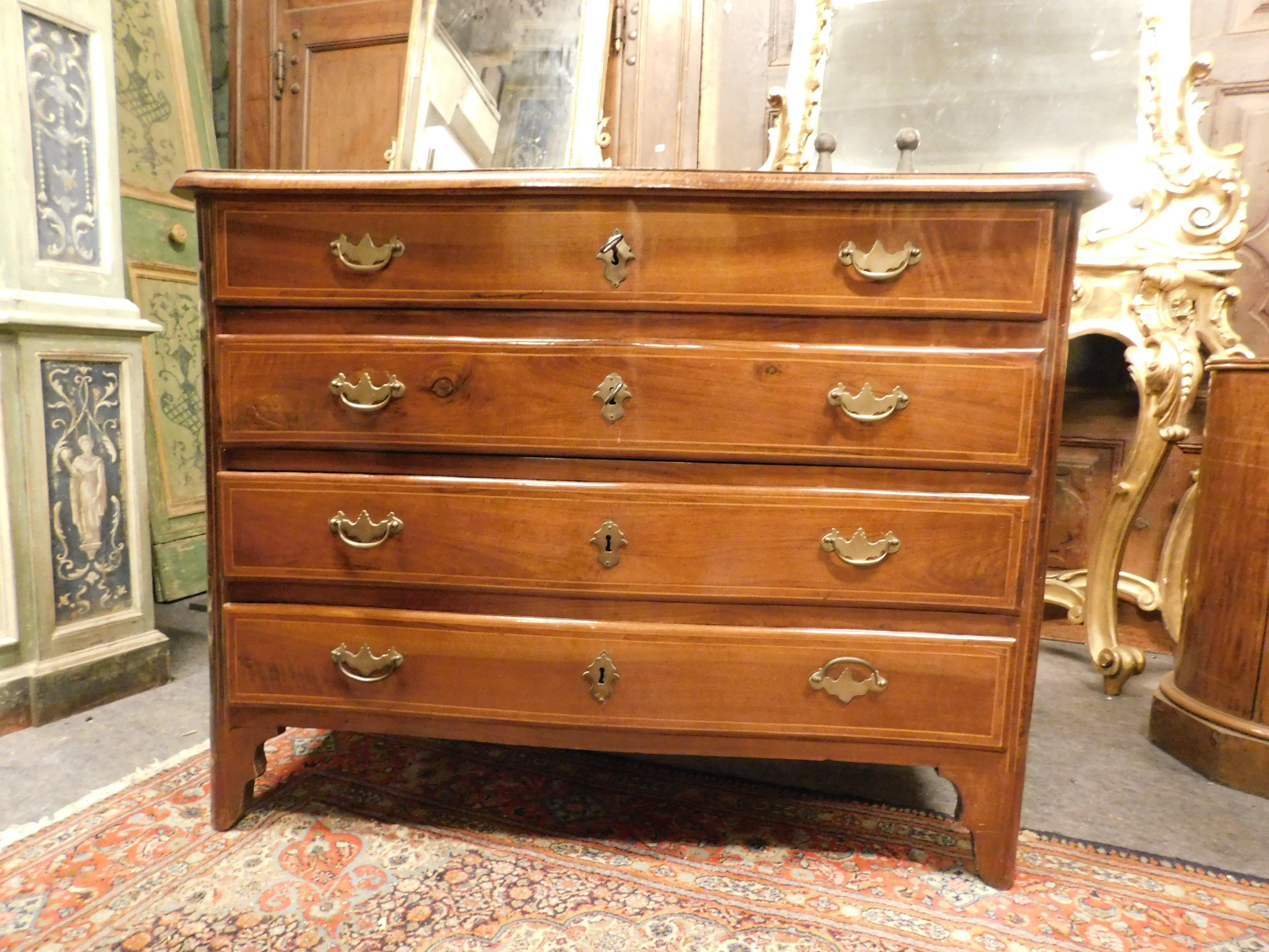 Italian Dresser, chest of drawers in walnut, veneered and inlaid, Italy For Sale
