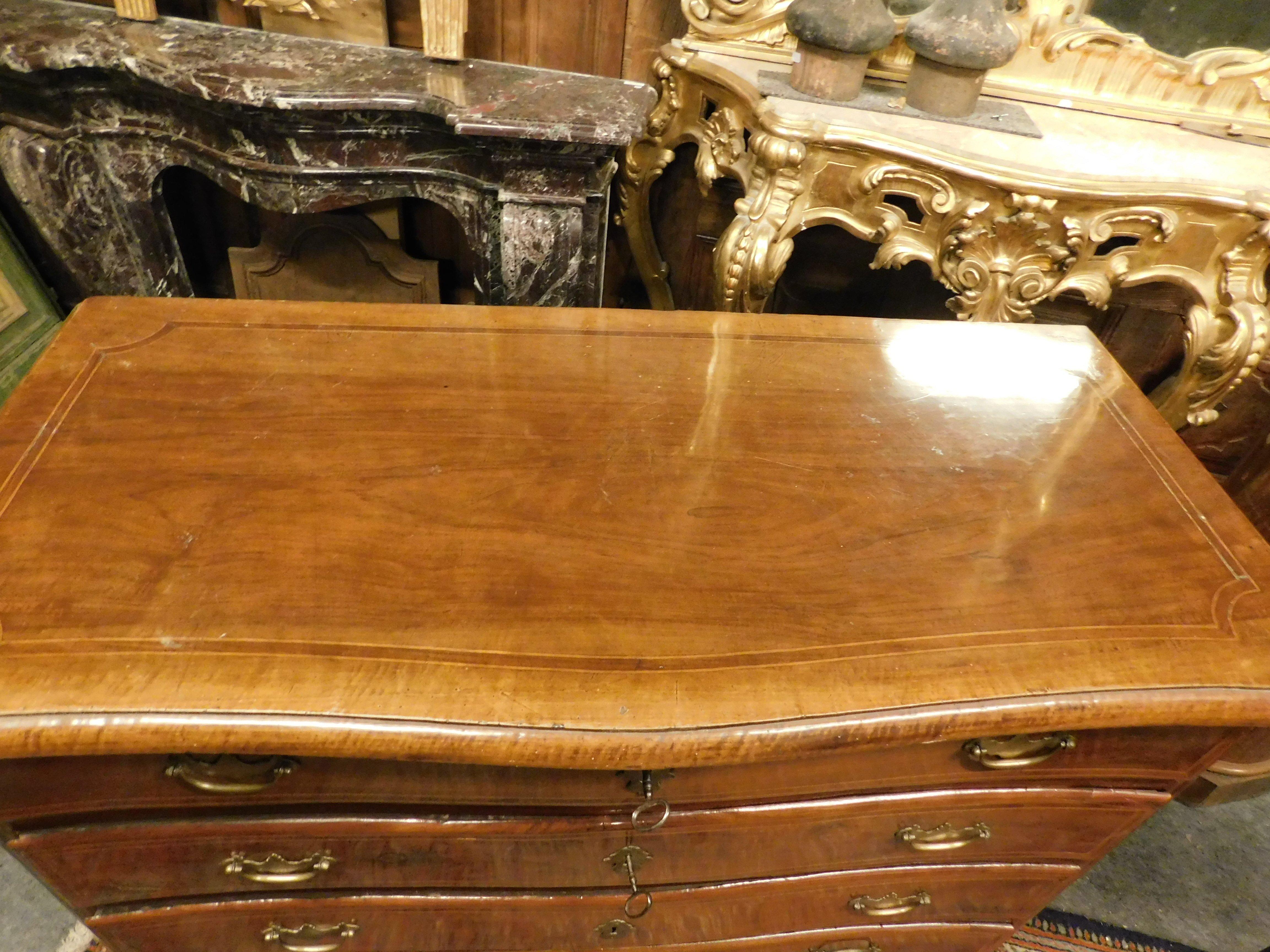 18th Century and Earlier Dresser, chest of drawers in walnut, veneered and inlaid, Italy For Sale