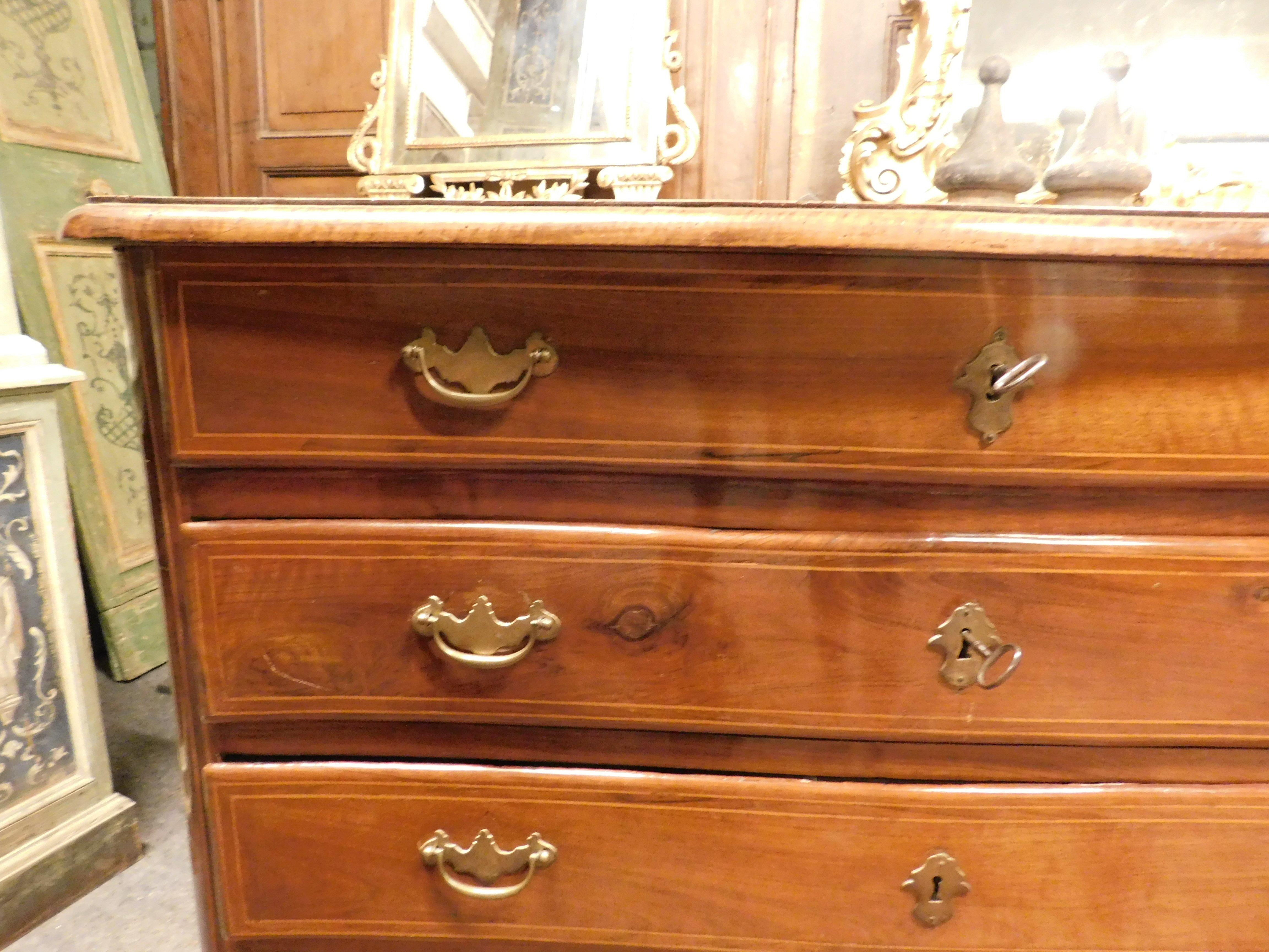 Walnut Dresser, chest of drawers in walnut, veneered and inlaid, Italy For Sale
