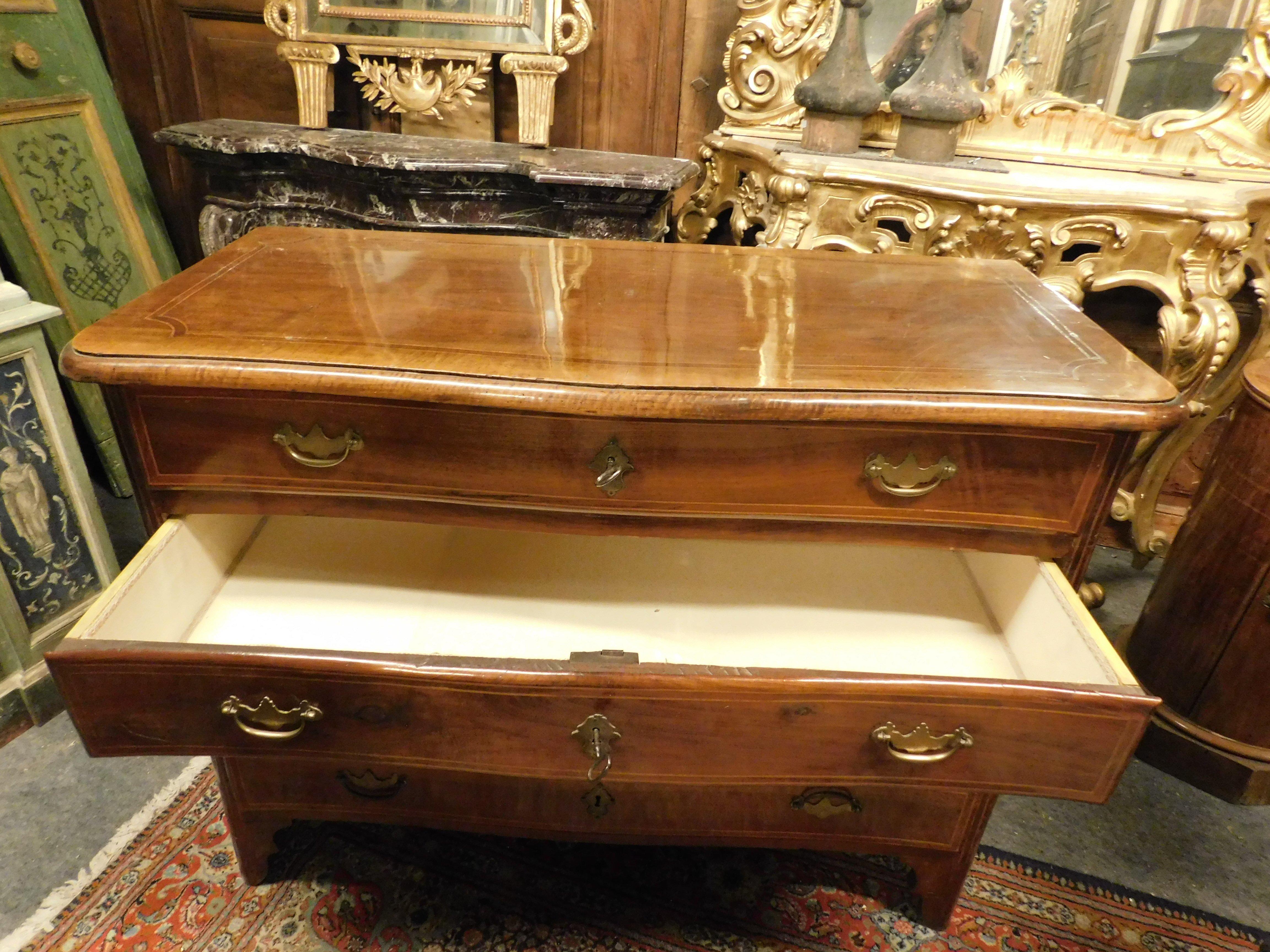 Dresser, chest of drawers in walnut, veneered and inlaid, Italy For Sale 1