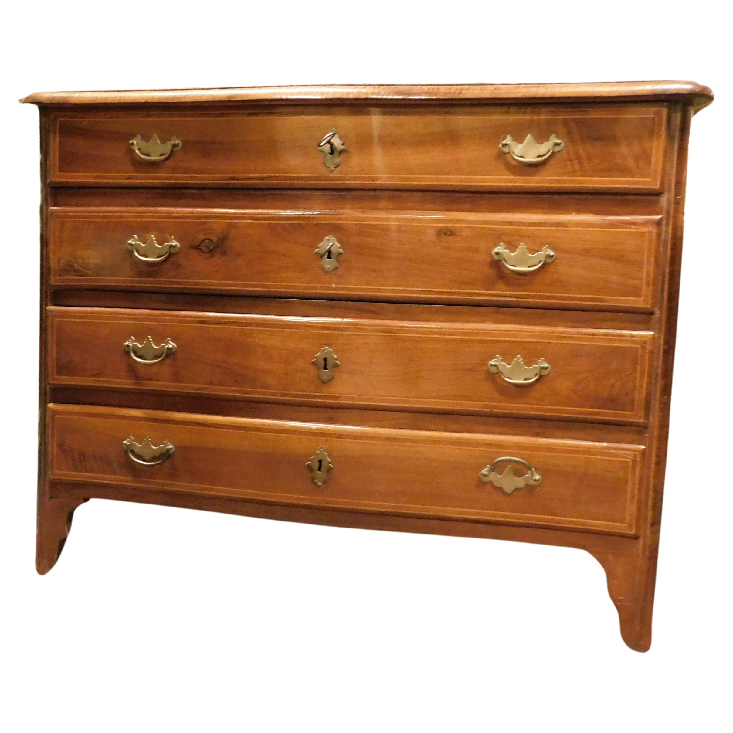 Dresser, chest of drawers in walnut, veneered and inlaid, Italy For Sale