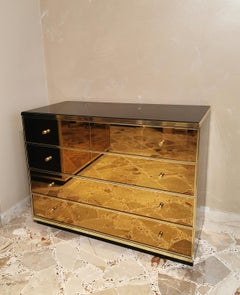 Dresser Chest of Drawers Mirrored Glass Black Wood Renato Zevi Midcentury 1970s