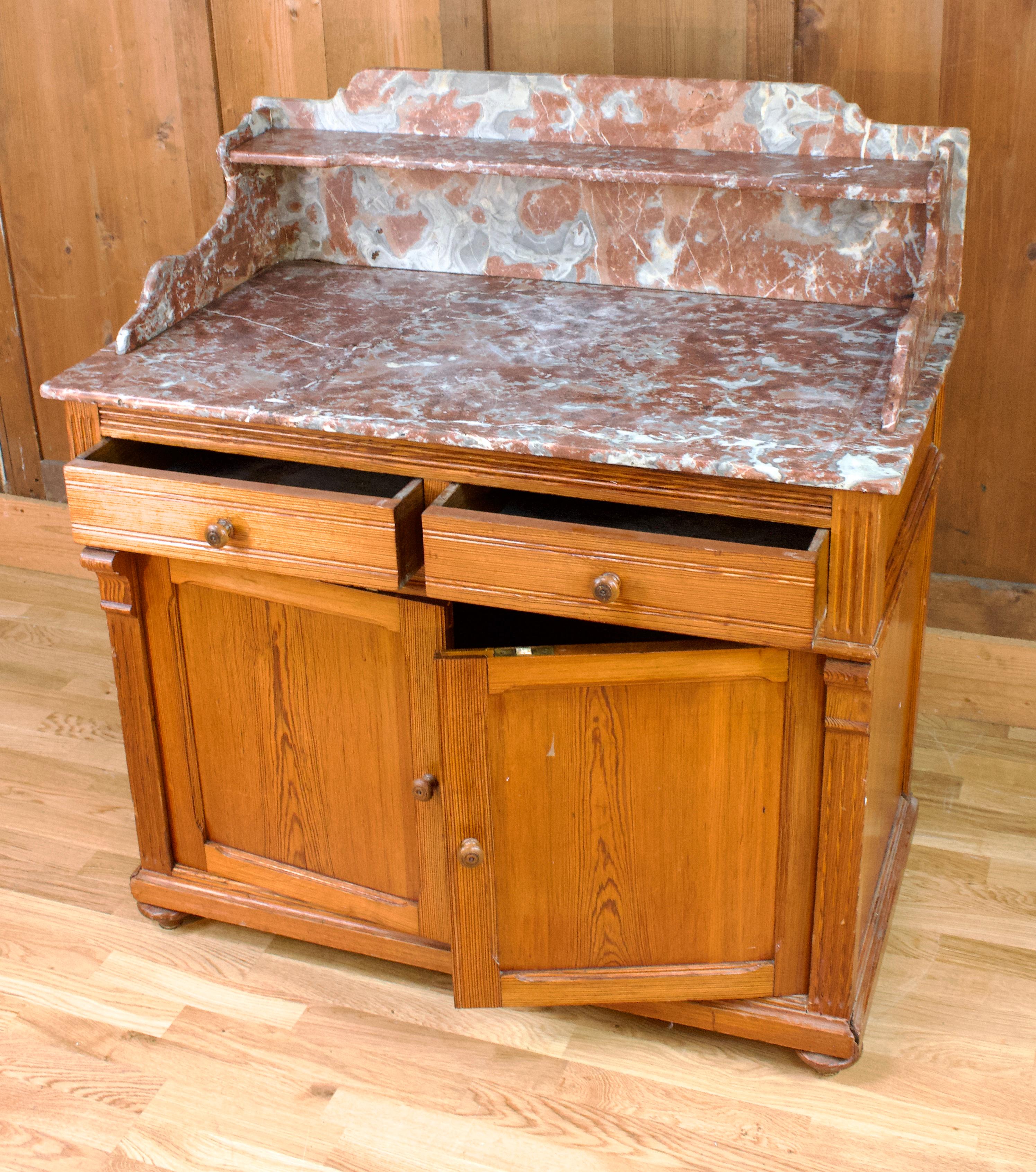 French Dresser Commode Wood and Marble Vanity 19th Century For Sale