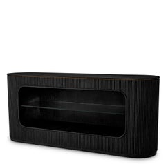 Cómoda en Chapa de Roble Gris Carbón y Cristal, Estilo Contemporáneo