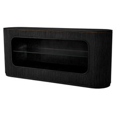 Cómoda en Chapa de Roble Gris Carbón y Cristal, Estilo Contemporáneo