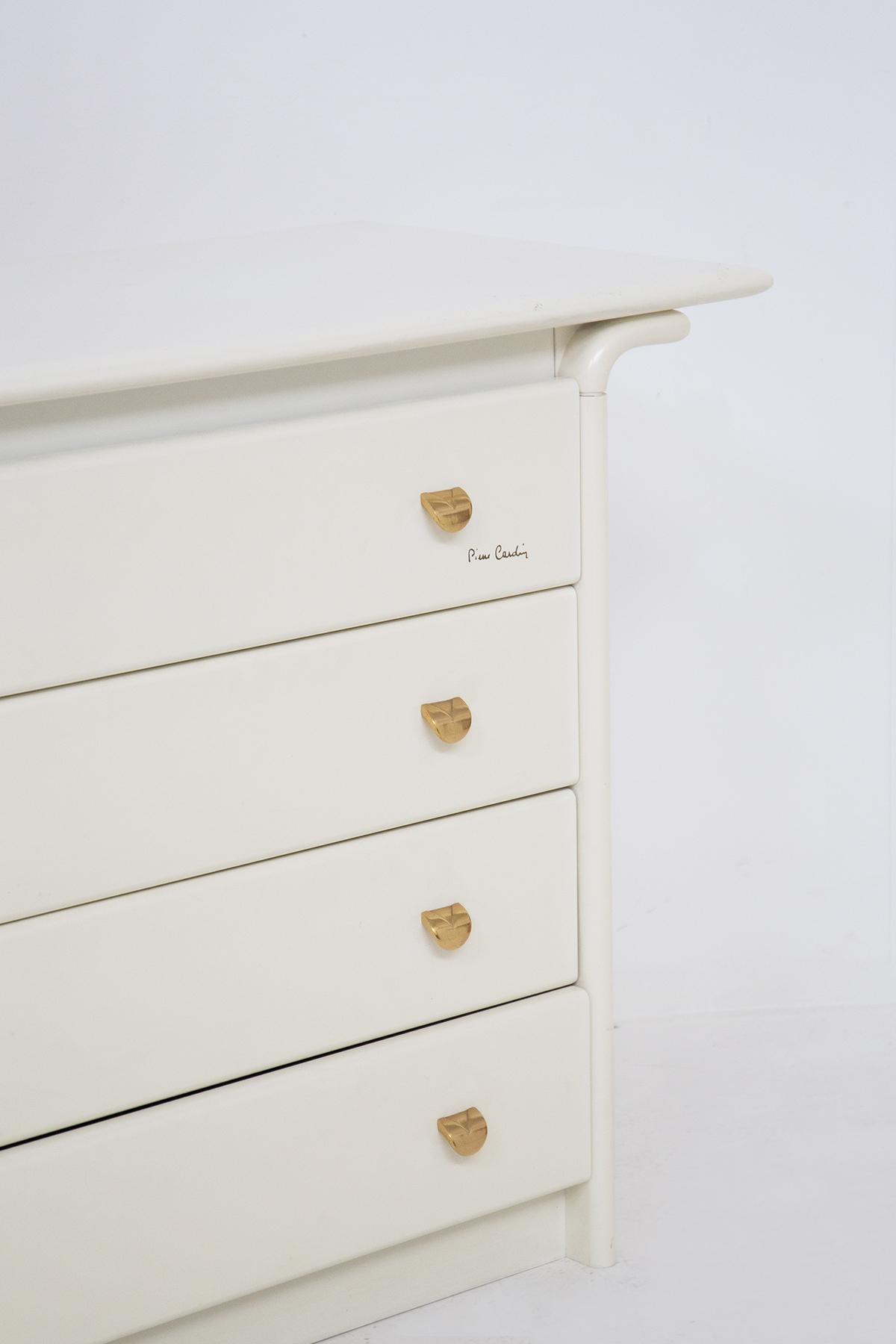 Late 20th Century Dresser in White Lacquered Wood by Pierre Cardin, Original Signature For Sale