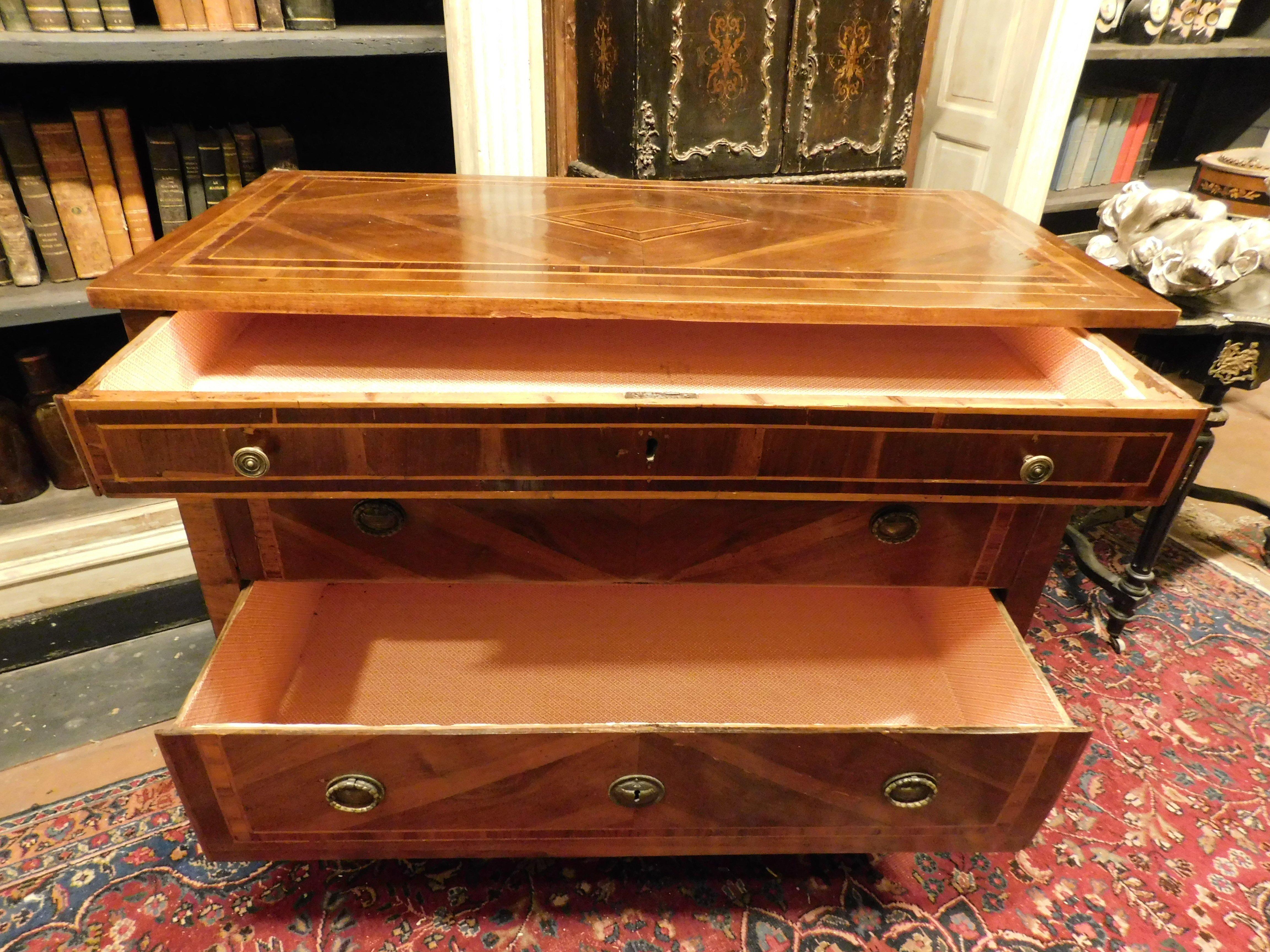 Dresser, Louis XVI chest of drawers, veneered and inlaid, Genoa (Italy) For Sale 2