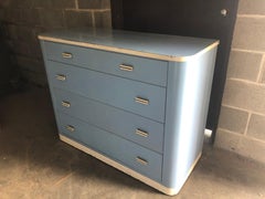 Dresser Lowboy by Norman Bel Geddes for Simmons circa 1930s, Baby Blue and White