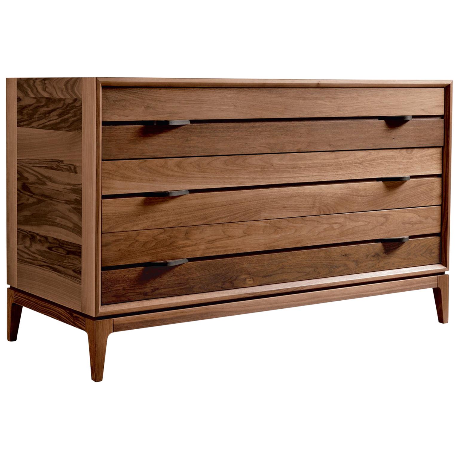 Binario Solid Wood Dresser, Walnut in Hand-Made Natural Finish, Contemporary For Sale