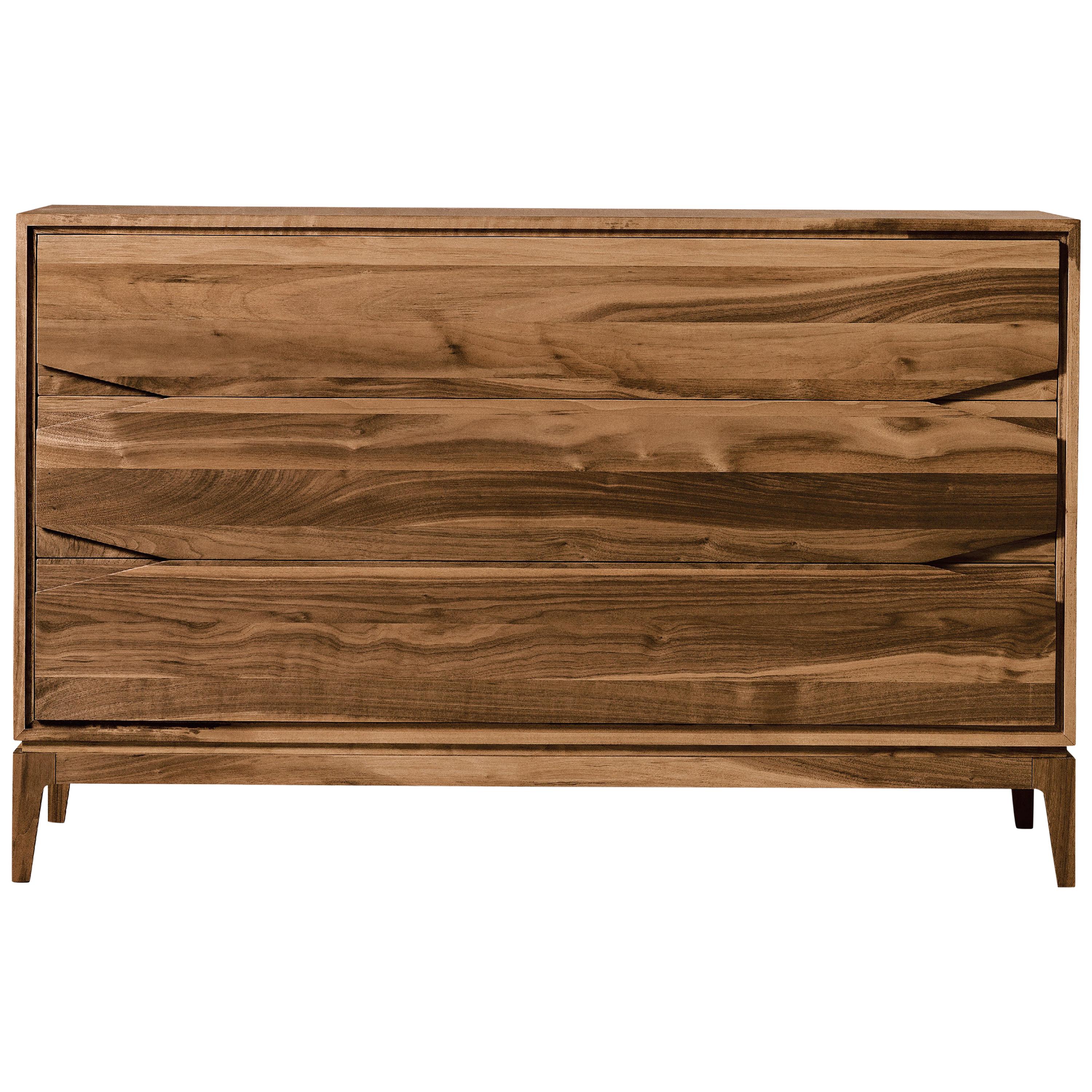 Base Solid Wood Dresser, Walnut in Hand-Made Natural Finish, Contemporary