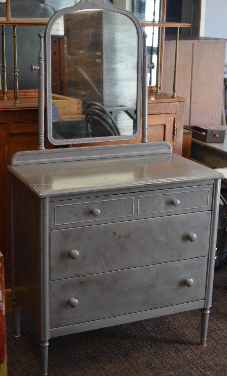 Dresser of Steel with Mirror by Simmons, circa 1930s.