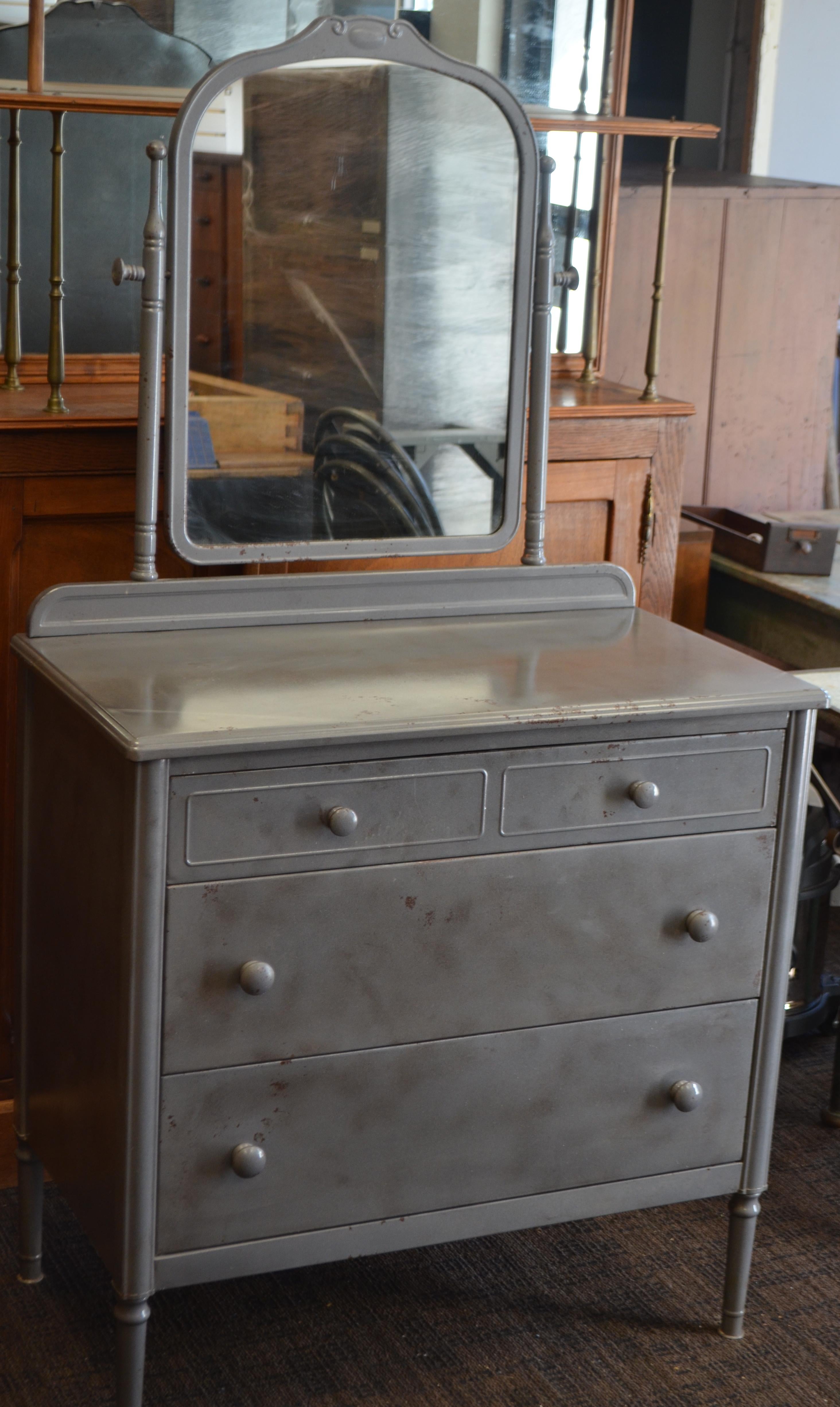 vintage metal dresser with mirror