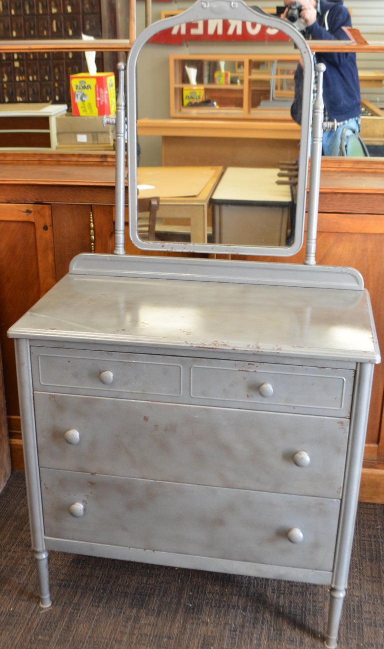 Dresser of Steel with Mirror by Simmons, circa 1930s.