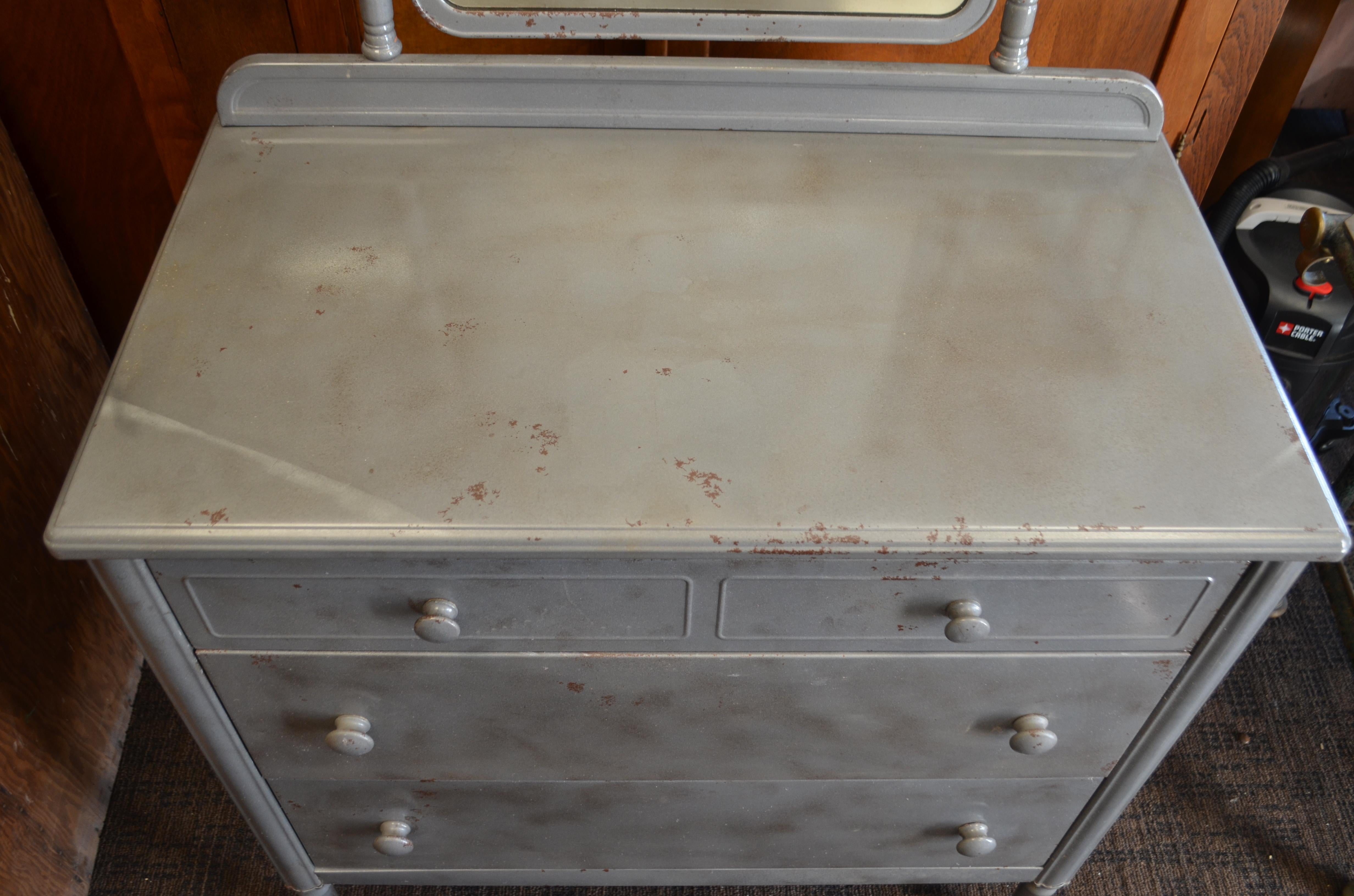 Dresser of Steel with Mirror by Simmons, circa 1930s. In Good Condition In Madison, WI