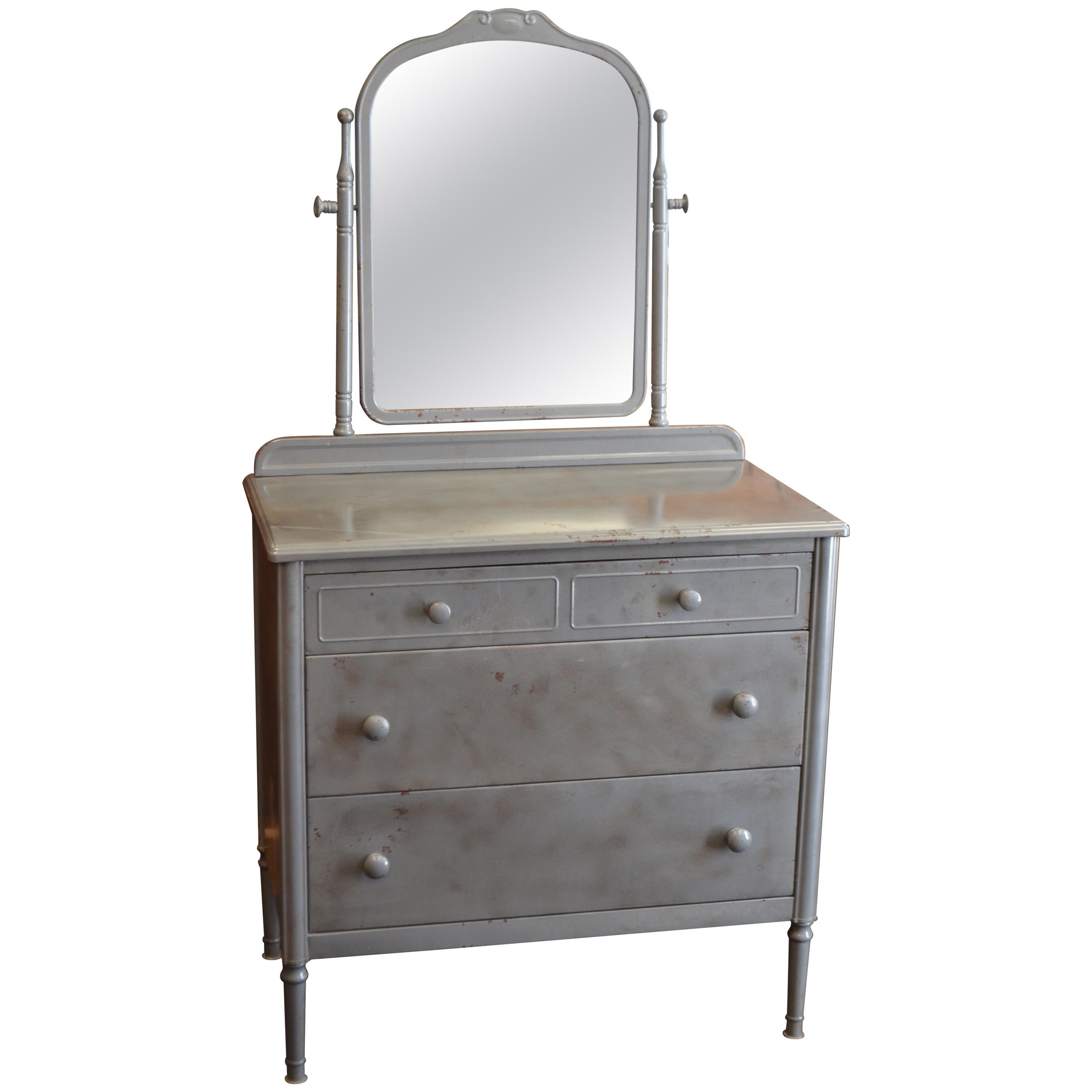 Dresser of Steel with Mirror by Simmons, circa 1930s.