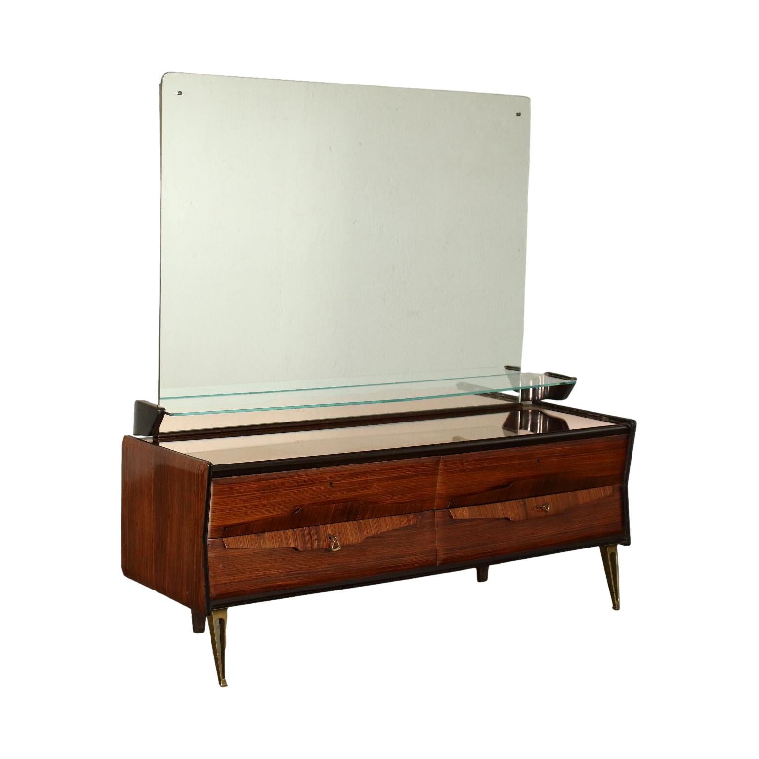 Dresser Veneered Wood Mirror Glass Brass, Italy, 1950s-1960s