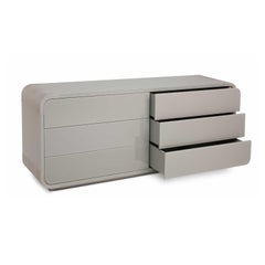 Lacquered Wood, Faux Leather, Glass Top, Dresser with Drawers Puglia