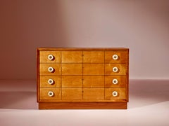 Dresser with Four Drawers and Mirror, Oak Structure, Maple Drawers, Italy, 1940s