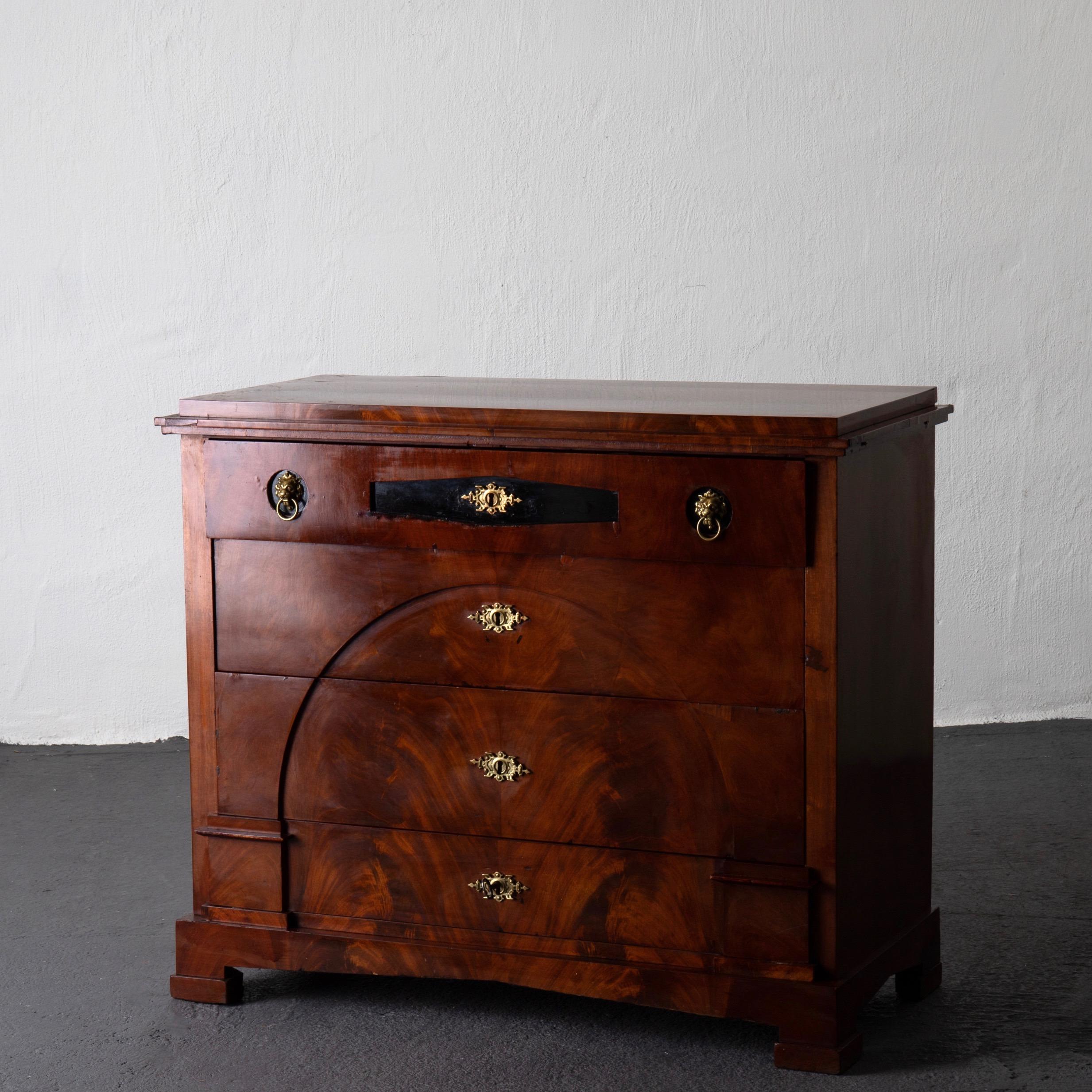 Dresser / Writing Chest Swedish Empire Mahogany Black Brass, Sweden In Good Condition In New York, NY