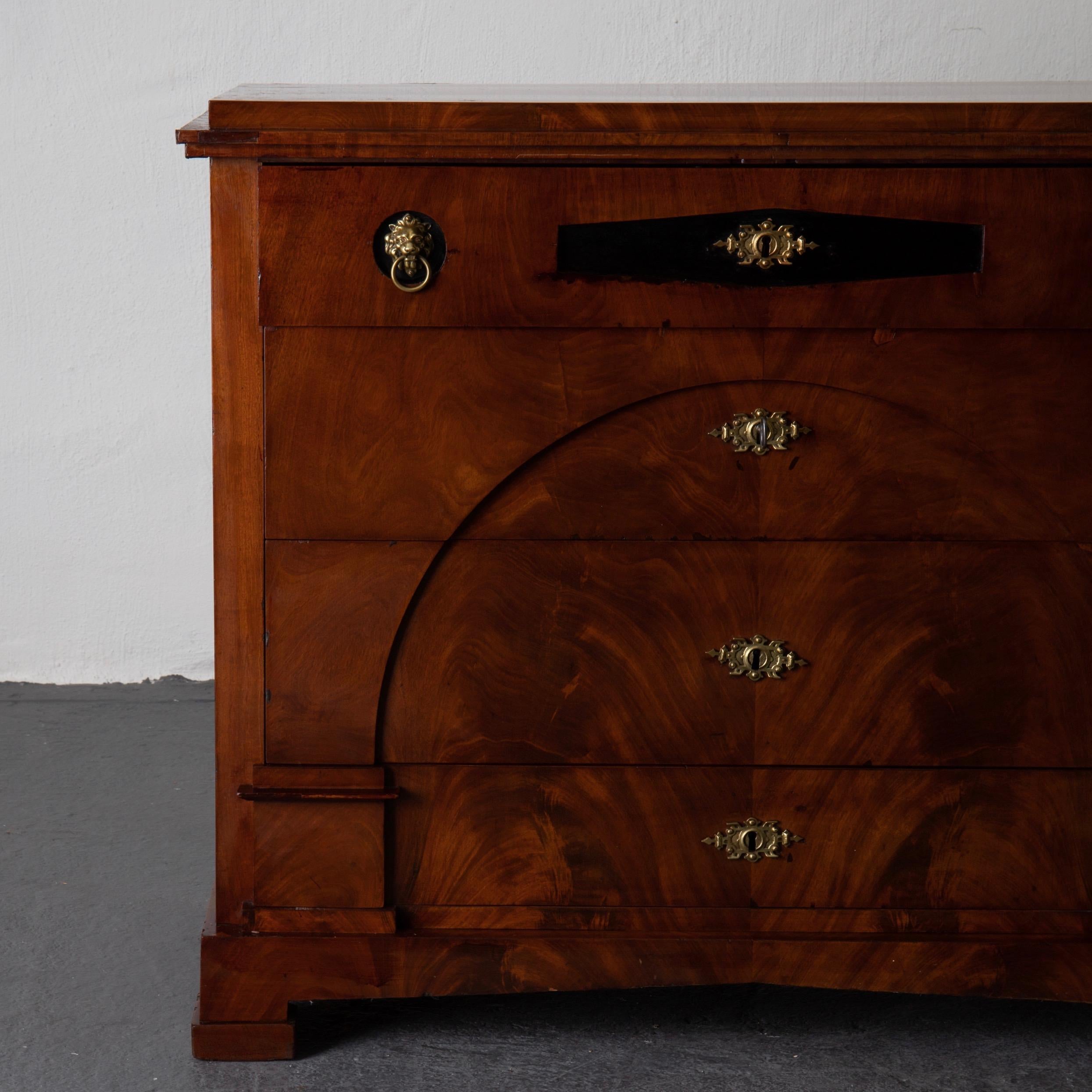 19th Century Dresser / Writing Chest Swedish Empire Mahogany Black Brass, Sweden