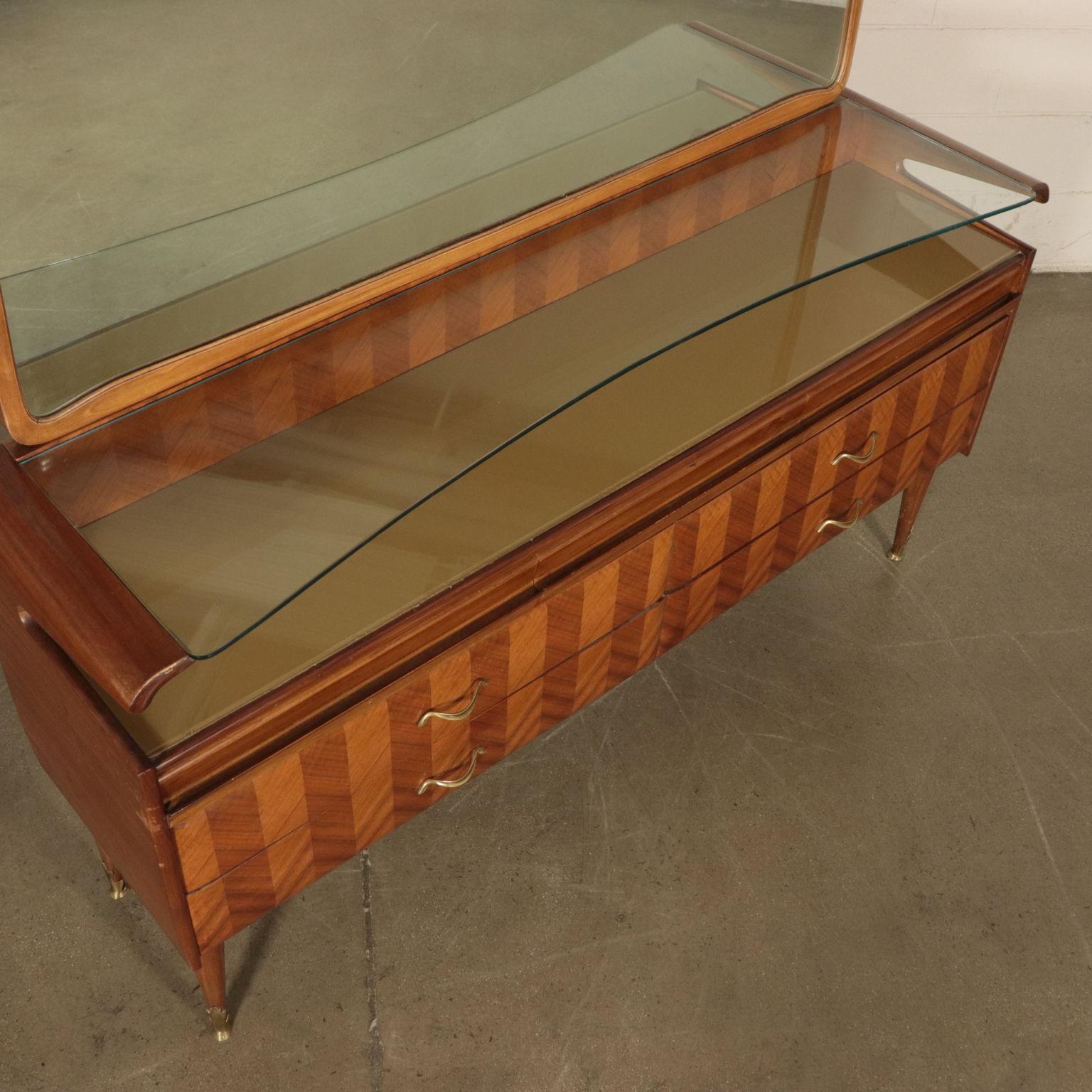 Dresser, Mahogany Veneer Back-Treated Glass and Brass, 1950s 6