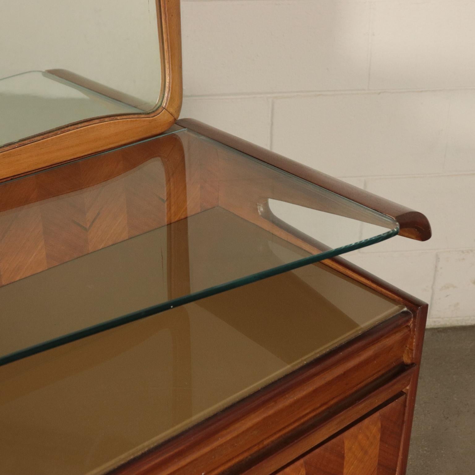 Mid-20th Century Dresser, Mahogany Veneer Back-Treated Glass and Brass, 1950s