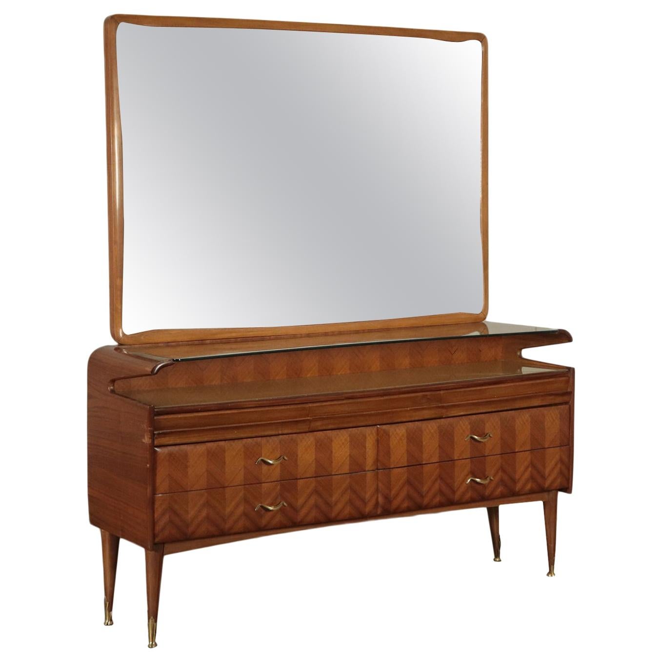 Dresser, Mahogany Veneer Back-Treated Glass and Brass, 1950s