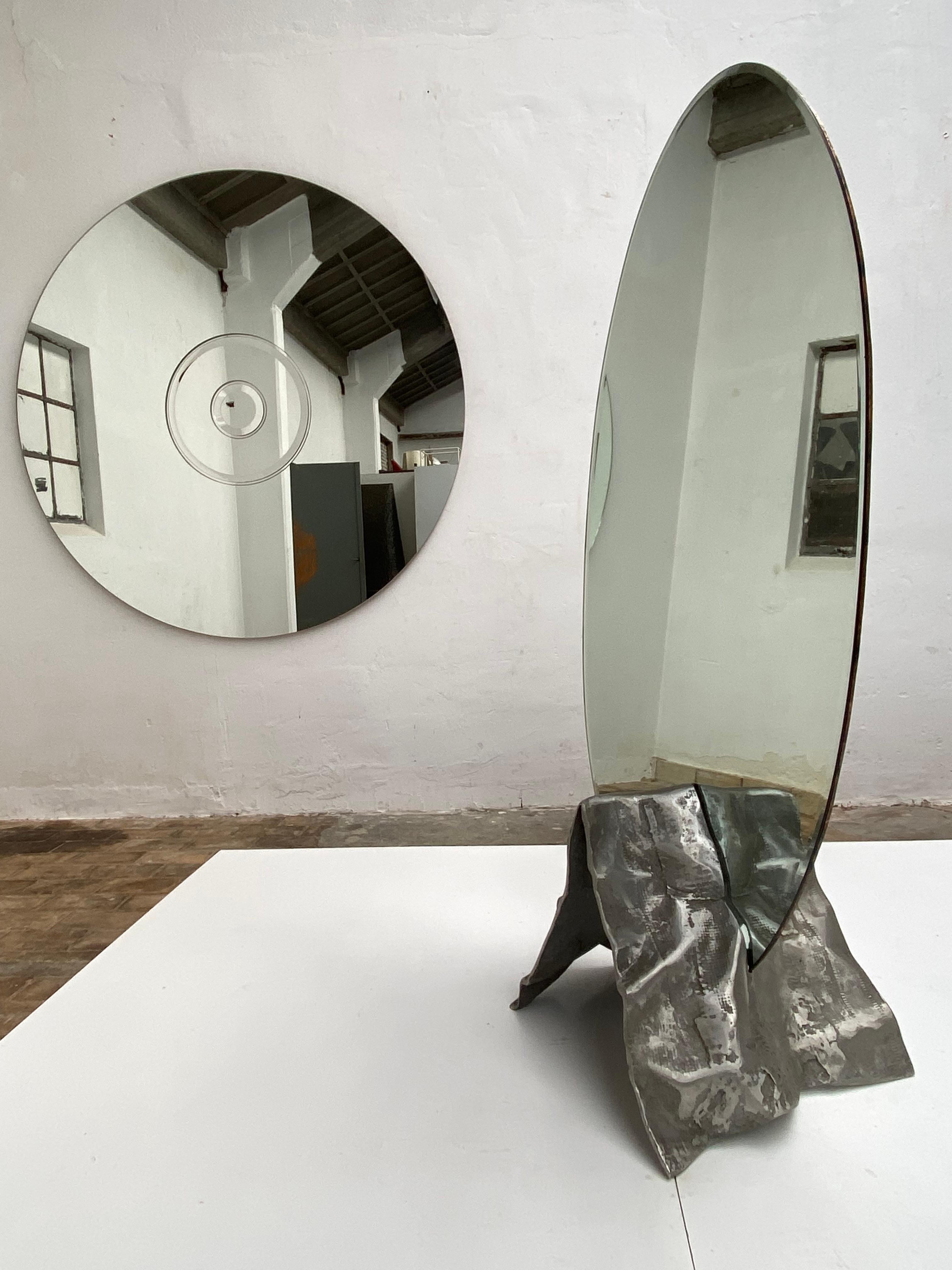 Dressing Mirror by Burchiellaro with Sculptural Form Cast Aluminum Base, 1970 For Sale 2